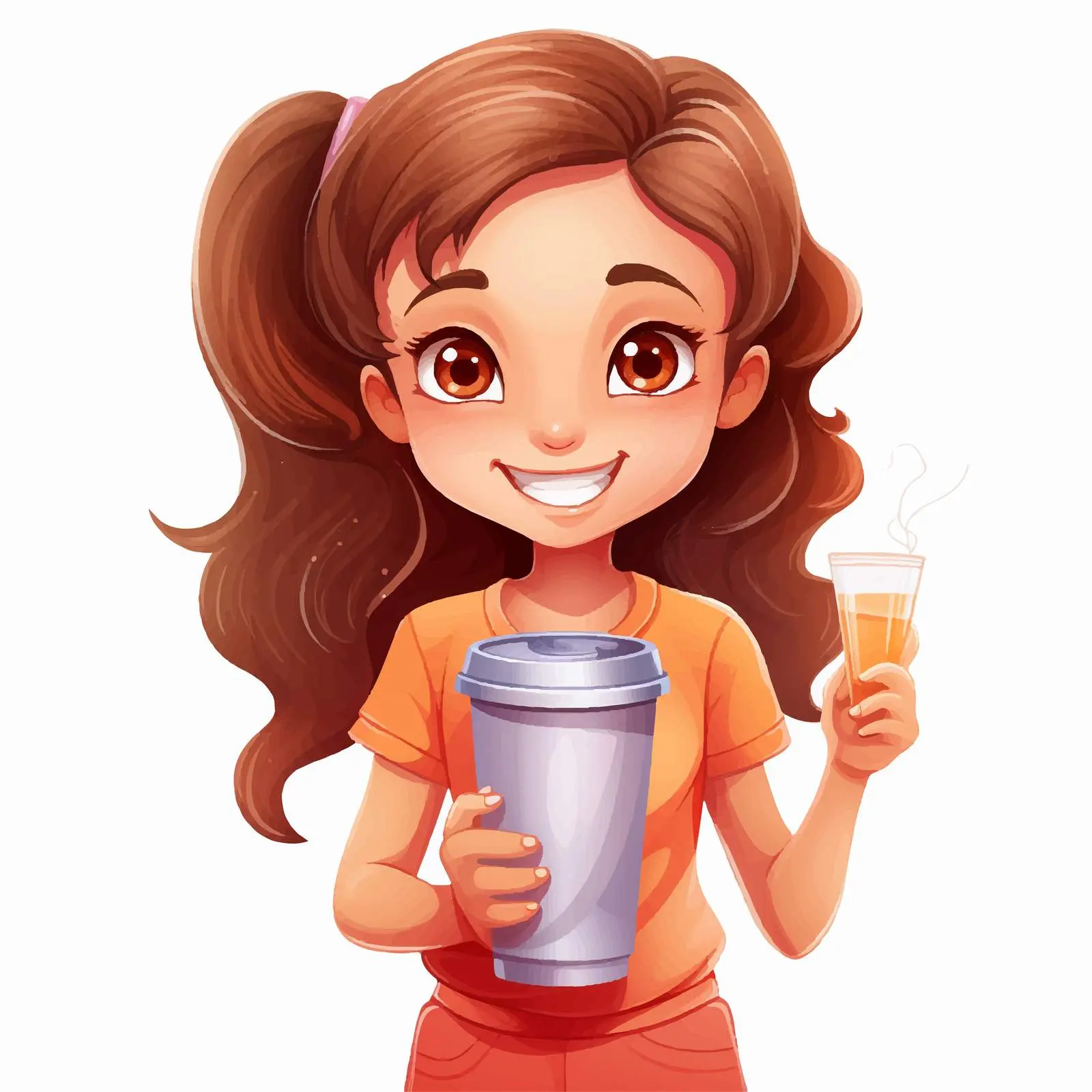 Happy Girl Cartoon Character with Drink — free download from Dotvec