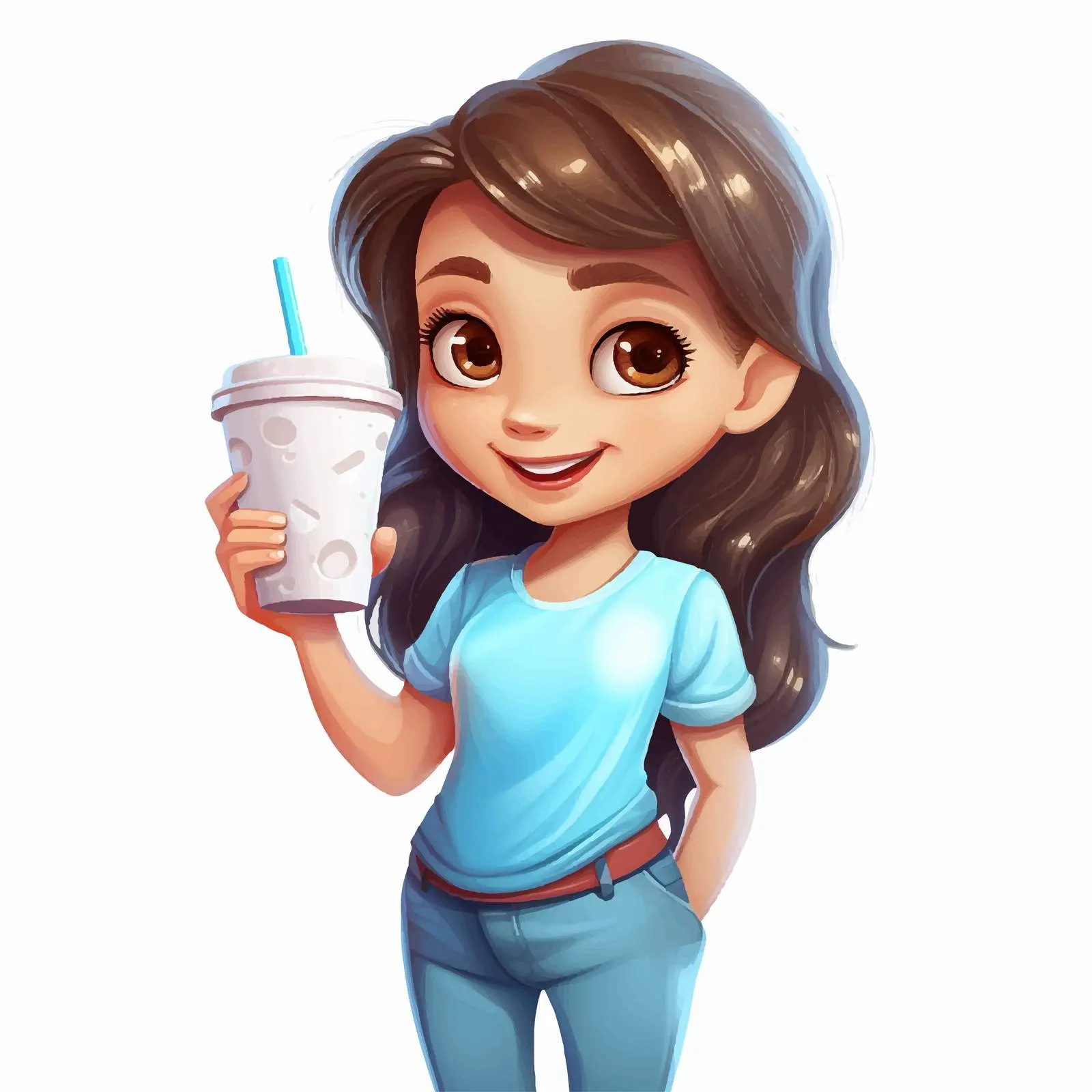 Happy Girl Cartoon Character with Drink — free download from Dotvec