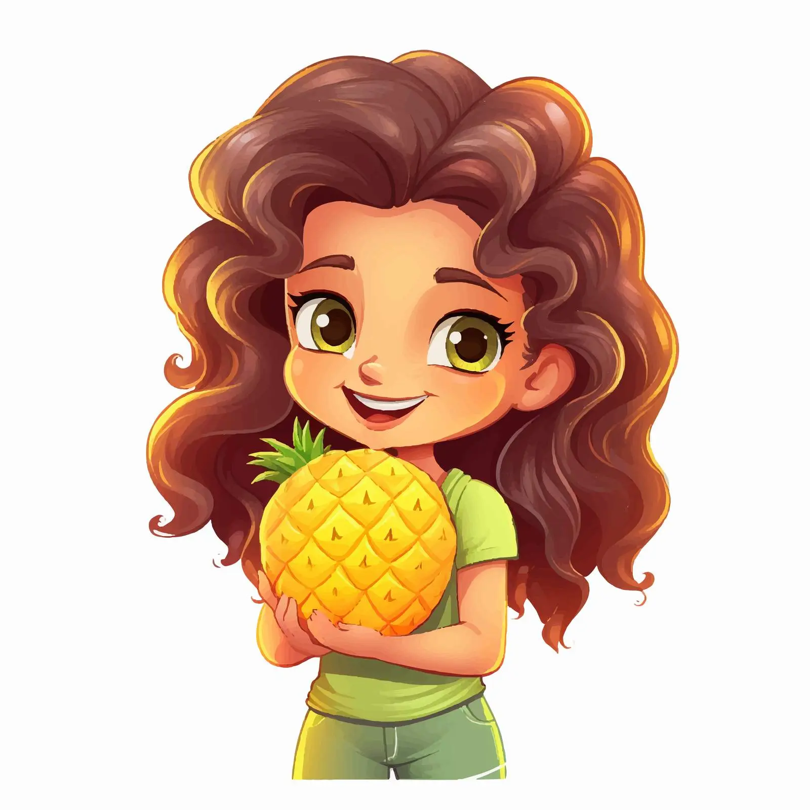 Happy Cartoon Girl with Pineapple Illustration — free download from Dotvec