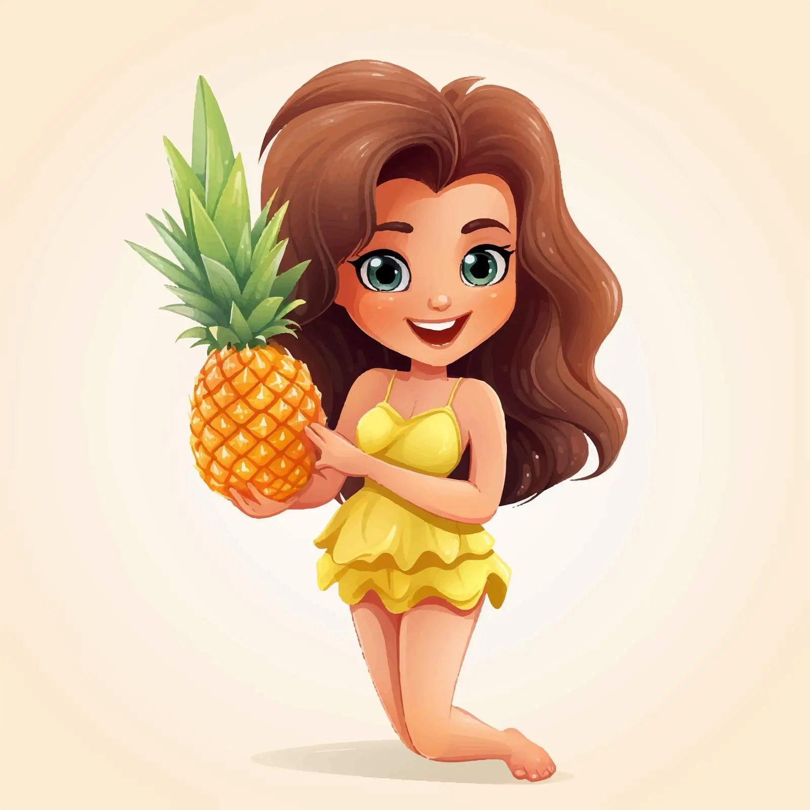 Cheerful Cartoon Girl with Pineapple Vector Illustration — free download from Dotvec