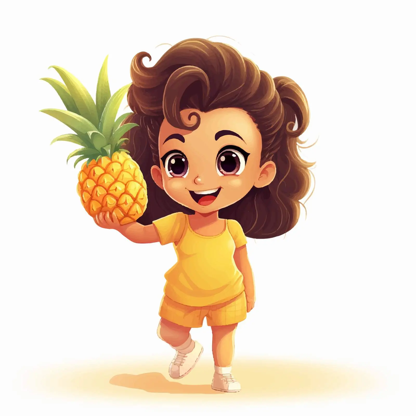 Happy Cartoon Girl with Pineapple Illustration — free download from Dotvec