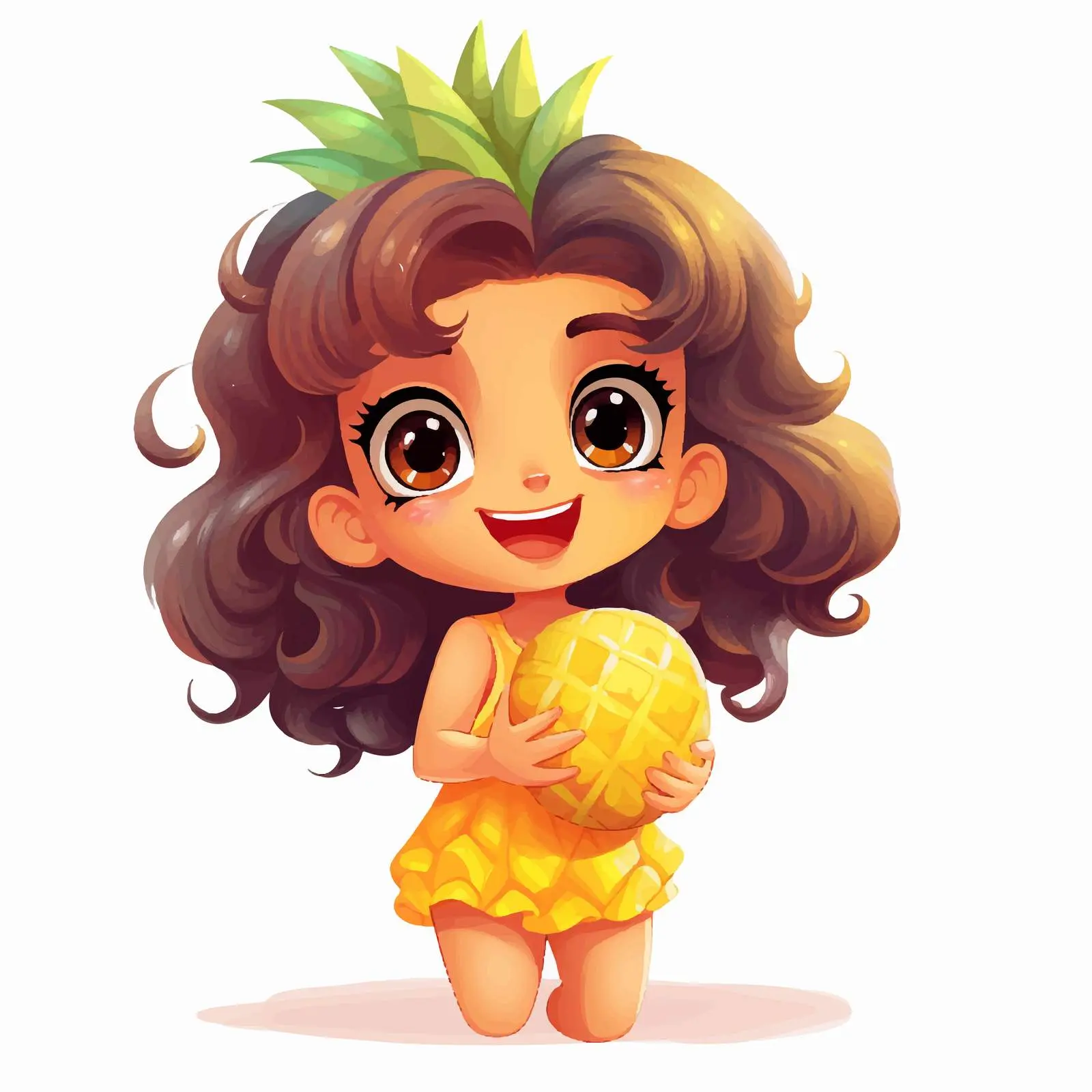 Cheerful Girl Cartoon with Pineapple Illustration — free download from Dotvec