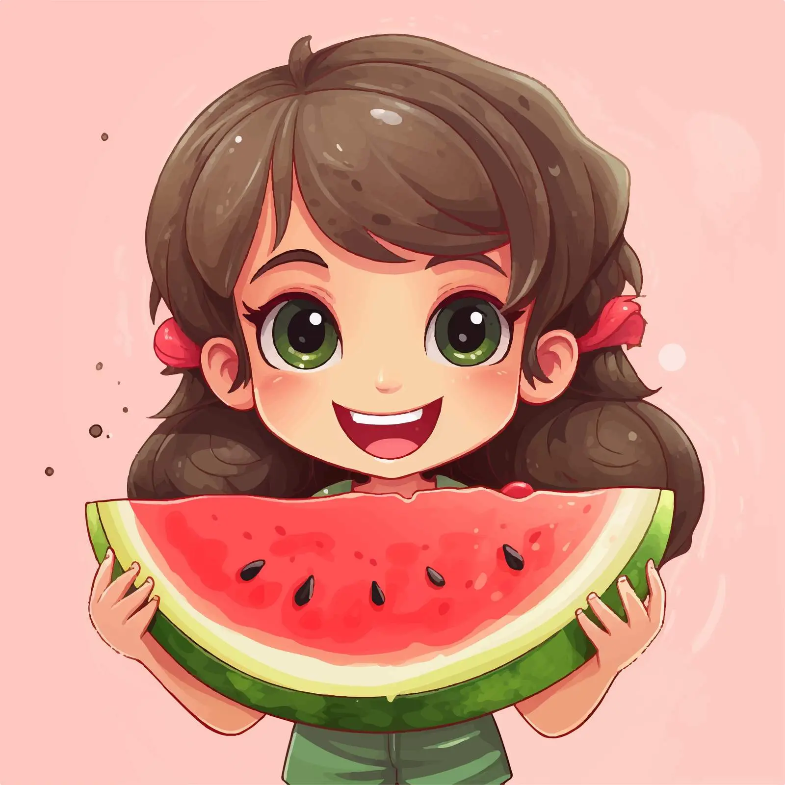 Happy Cartoon Girl with Watermelon Vector Illustration — free download from Dotvec