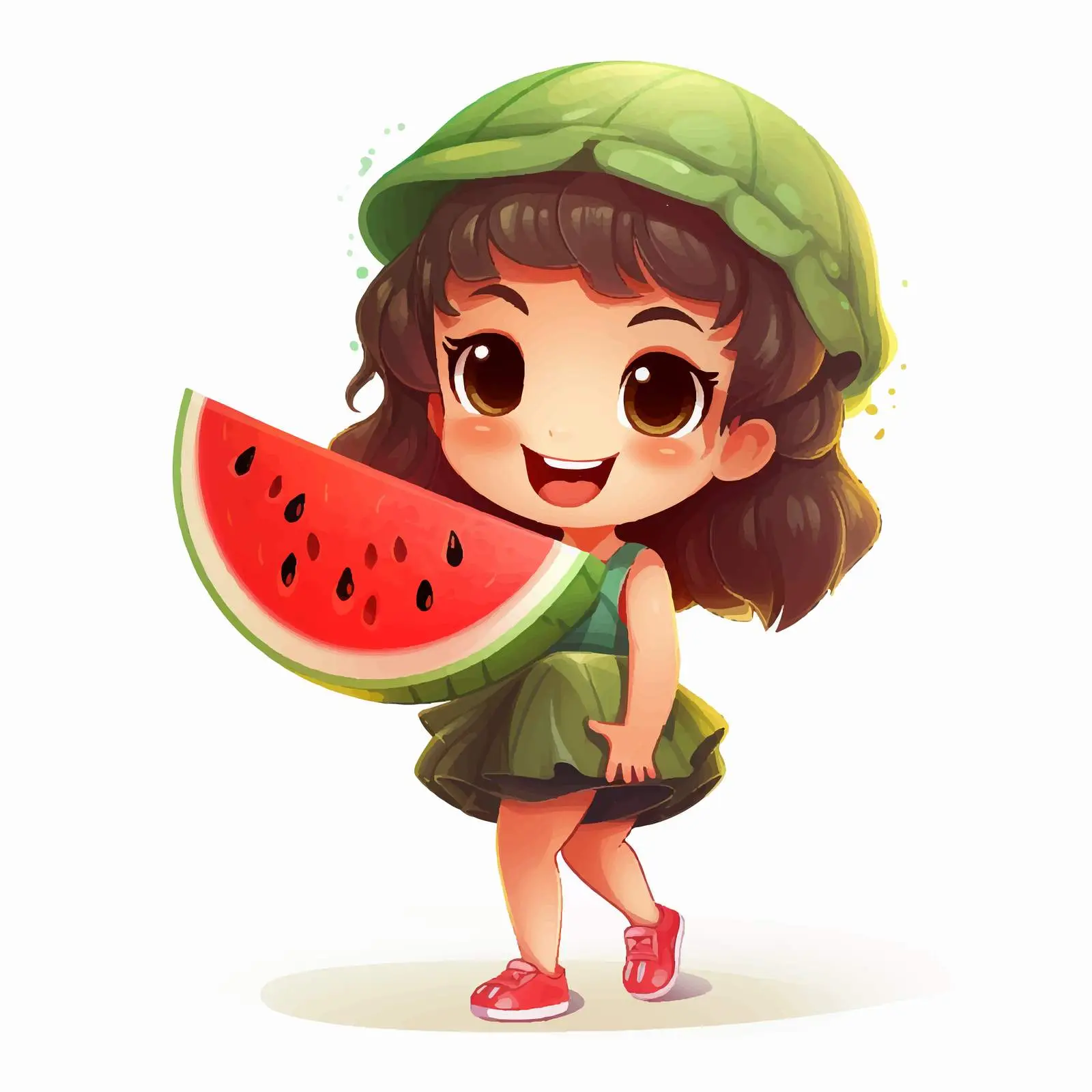 Cheerful Cartoon Girl with Watermelon Illustration — free download from Dotvec