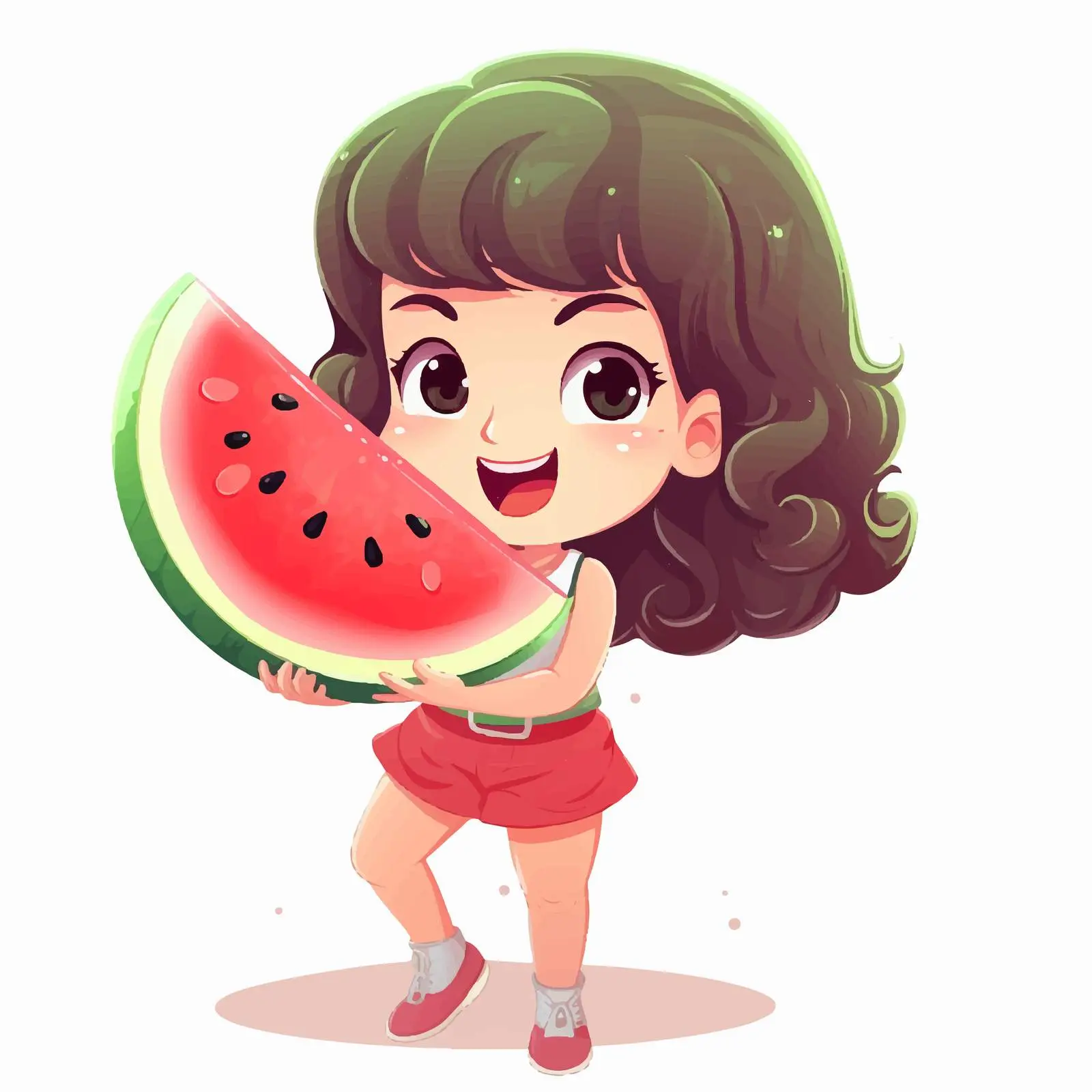 Cartoon Girl with Watermelon Vector Illustration — free download from Dotvec