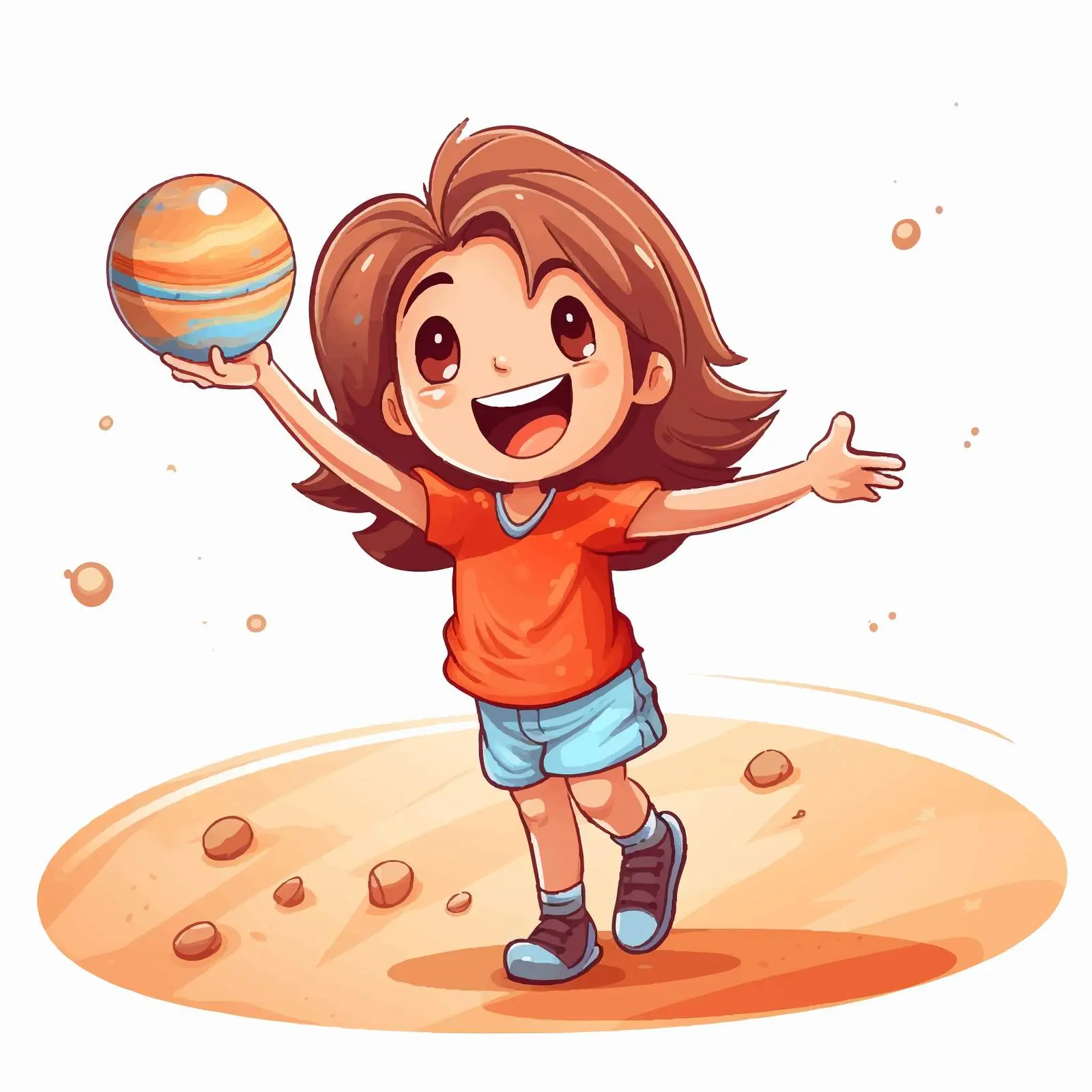 Cheerful Girl with Mars Illustration Vector – free childlike drawing image from Dotvec
