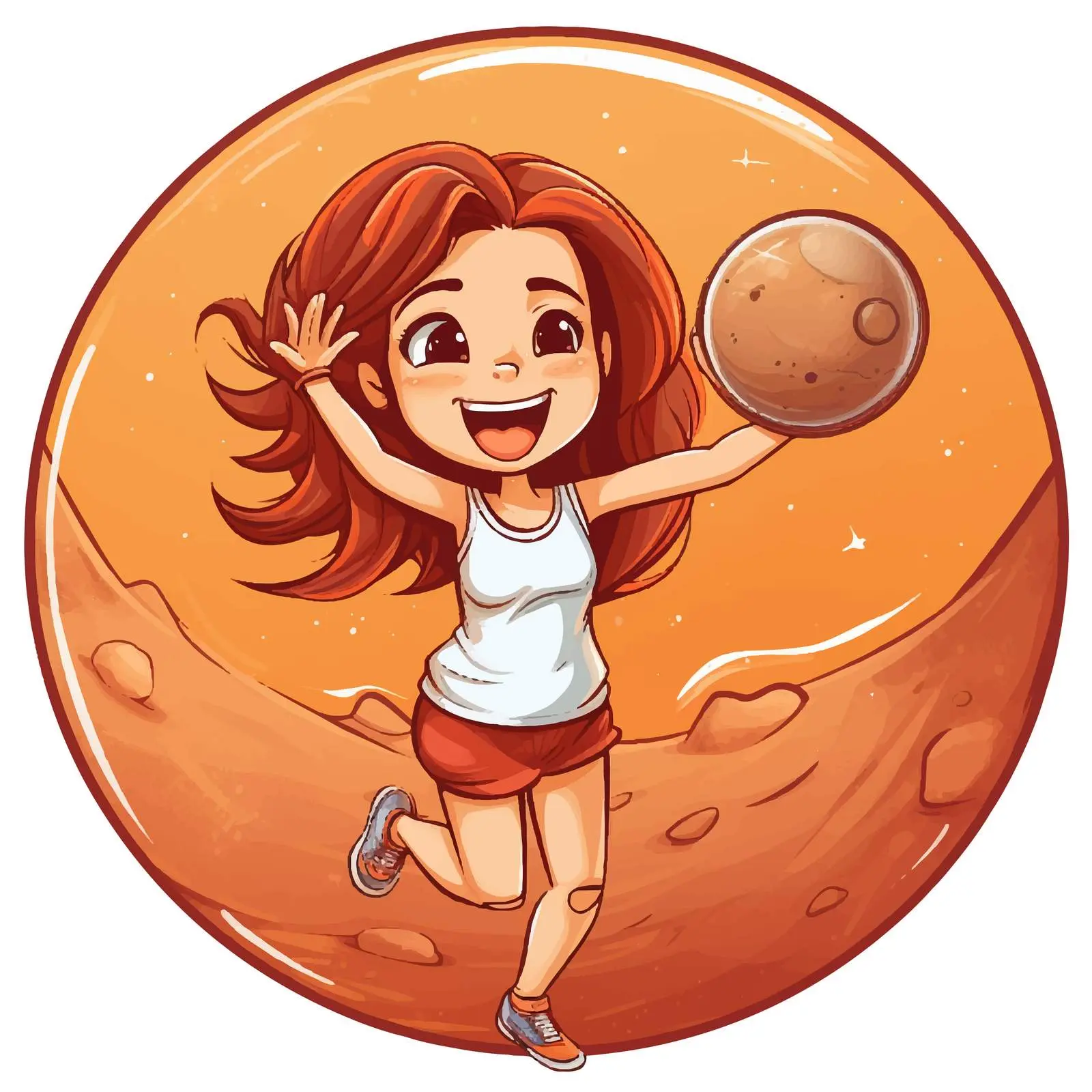 Cheerful Girl Holding Mars Illustration — free download from Dotvec