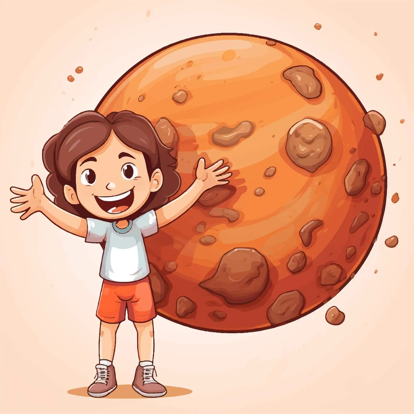 Cheerful Girl Holding Mars Illustration Vector Art — free download from Dotvec