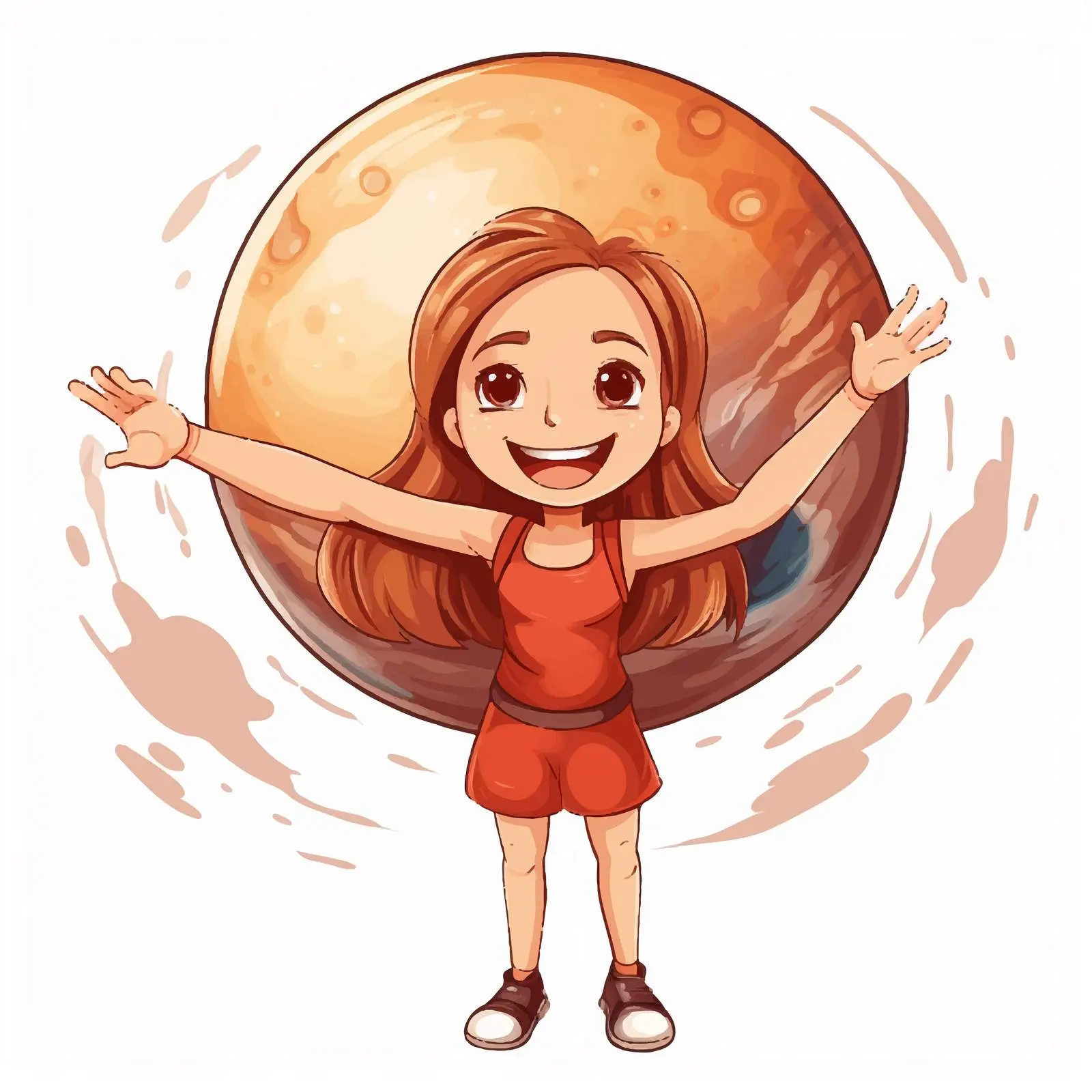 Happy Girl Holding Mars Cartoon Vector Illustration — free download from Dotvec