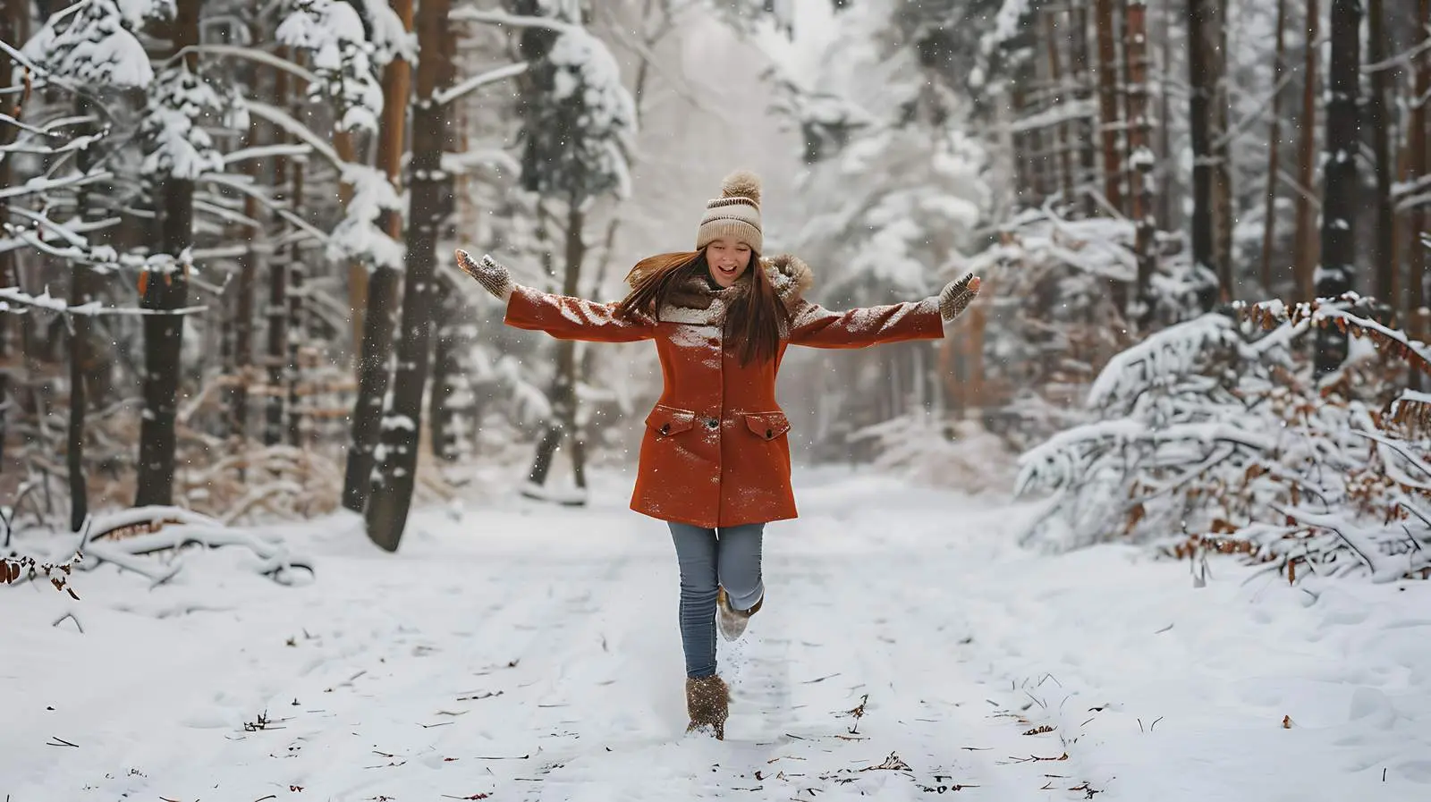 Happy Girl Spinning on Snowy Ground — free download from Dotvec