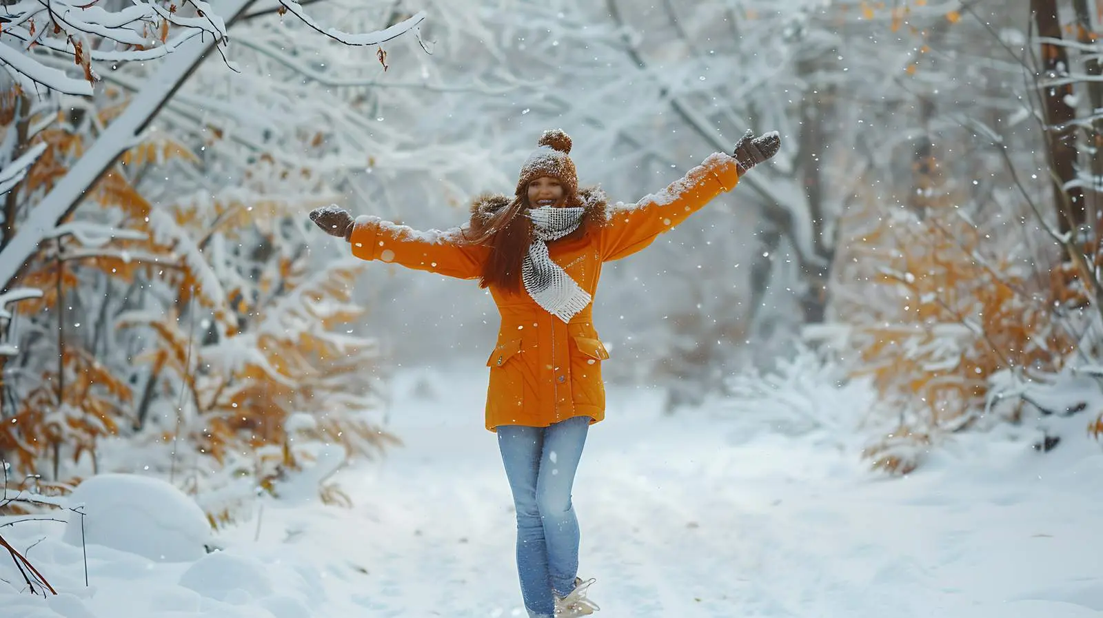 Joyful Girl Spinning in Snowy Winter Landscape – free cold image from Dotvec