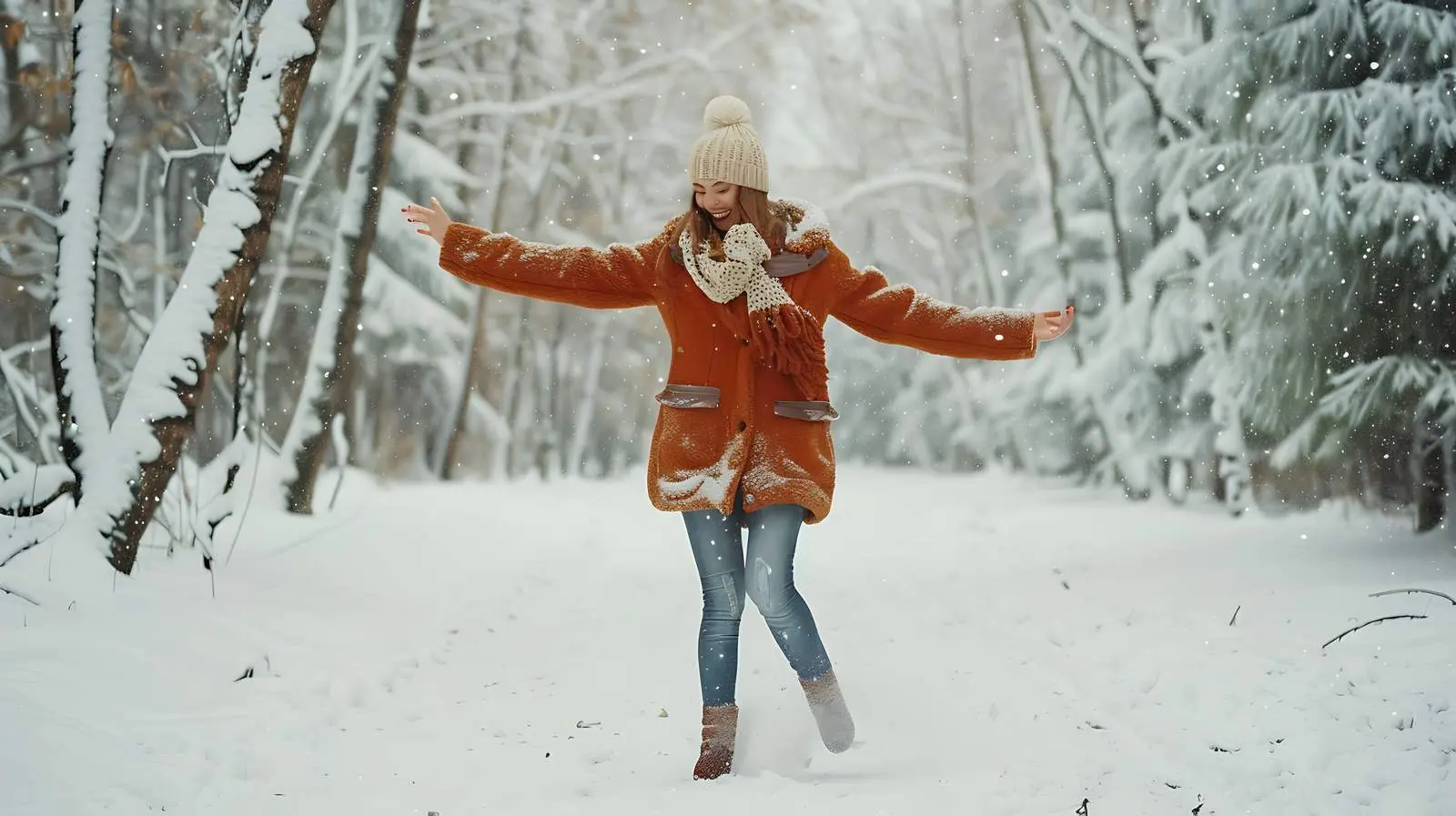 Joyful Girl Spinning in Snowy Winter Wonderland – free cold image from Dotvec