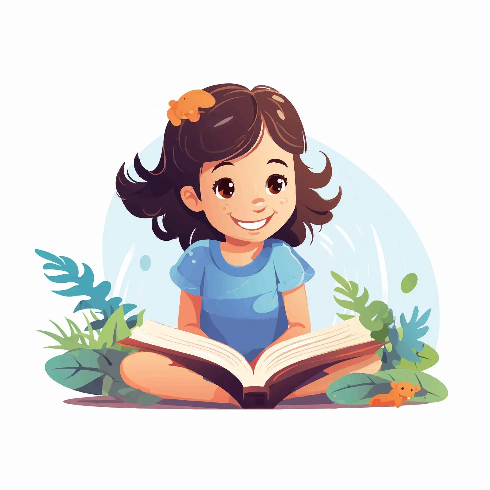 Happy Girl Reading on Carpet — free download from Dotvec
