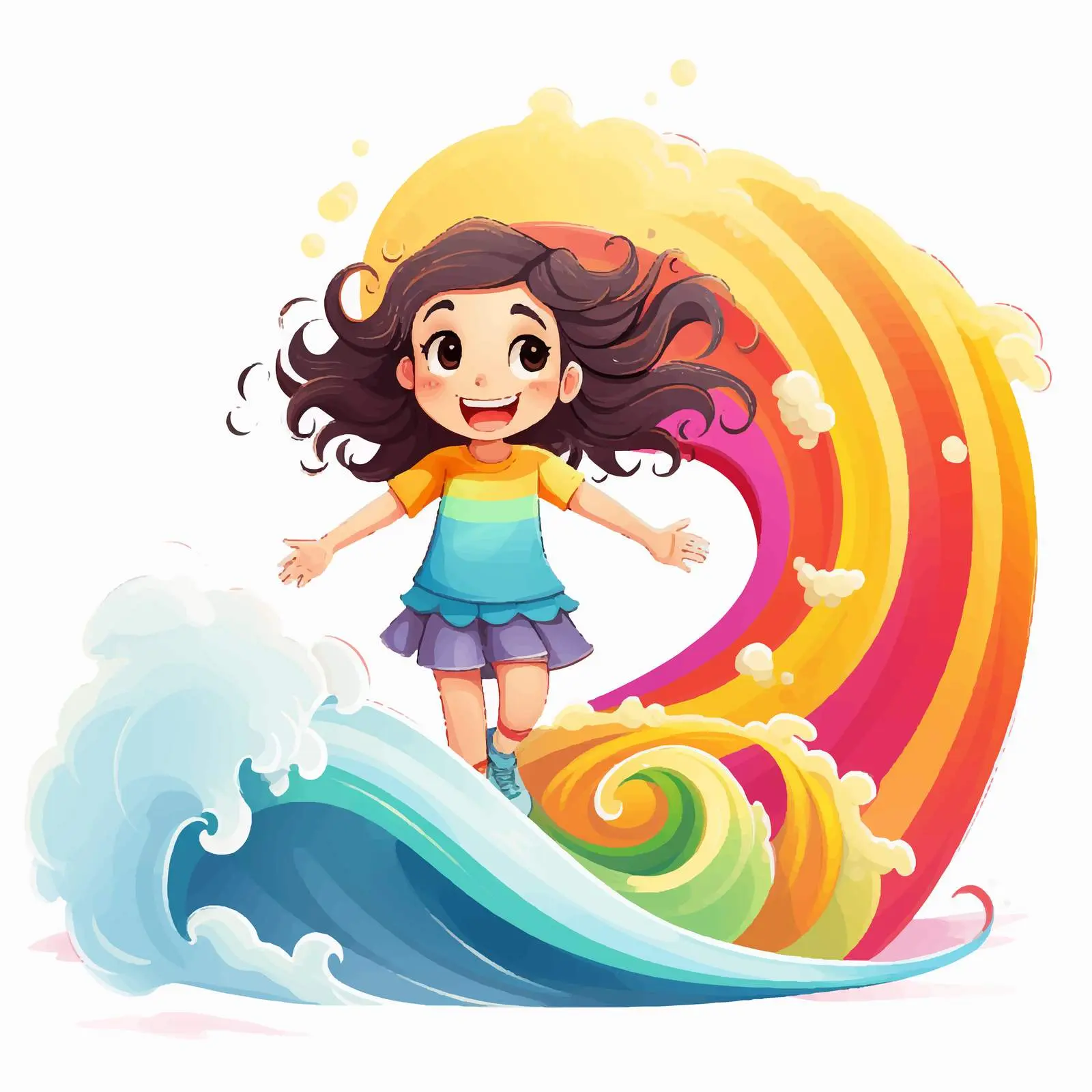 Happy Girl on Rainbow Wave Illustration — free download from Dotvec