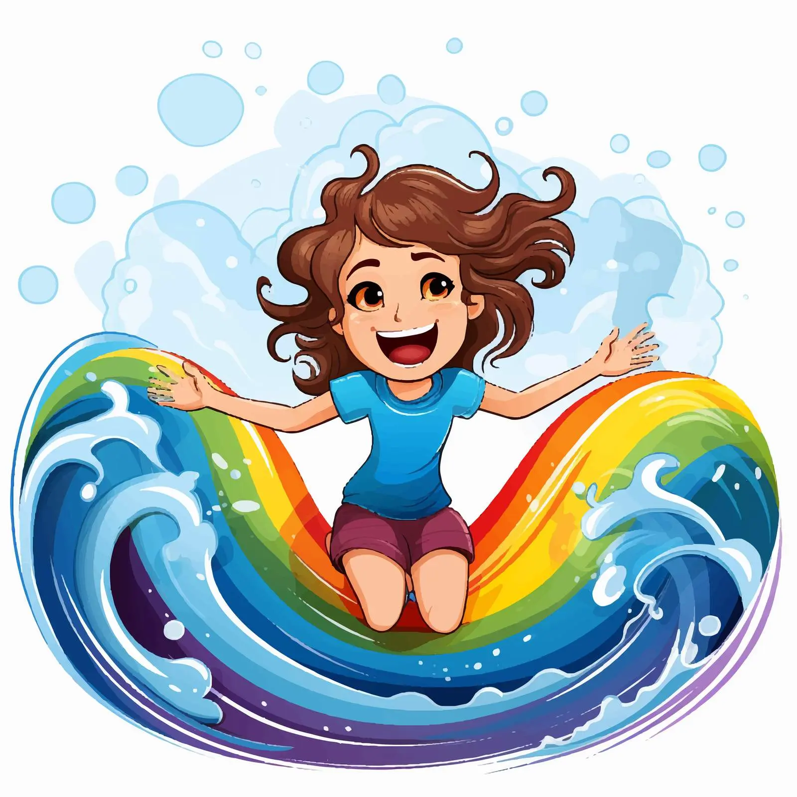 Happy Girl on Rainbow Wave Vector Illustration — free download from Dotvec