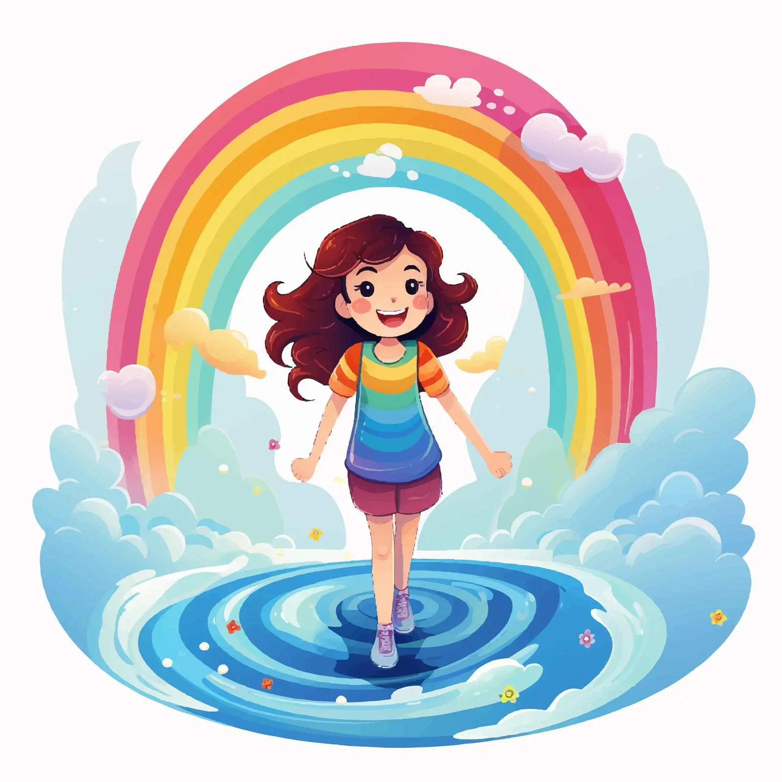 Happy Girl on Rainbow Wave Vector Illustration — free download from Dotvec