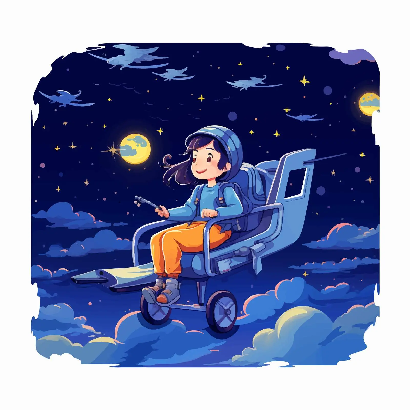 Happy Girl Flying a Plane at Night — free download from Dotvec