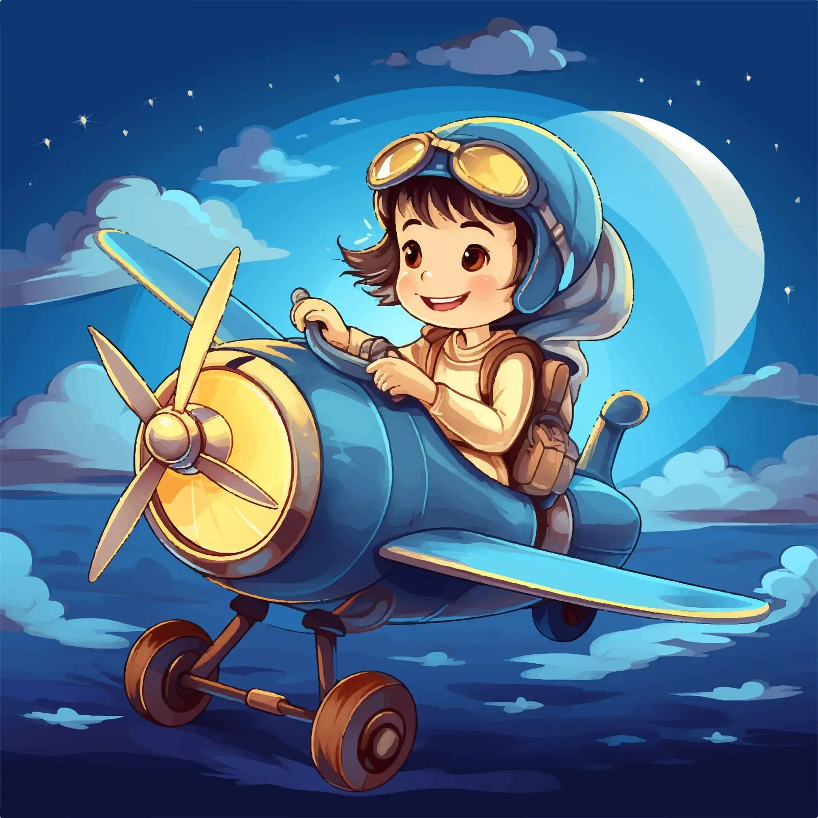 Girl Riding Plane at Night Illustration – free above image from Dotvec