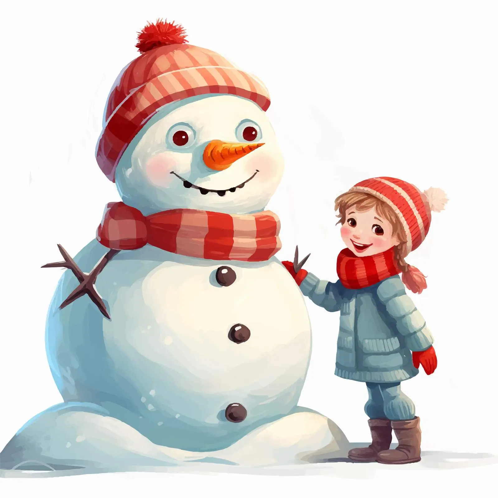 Happy Girl with Snowman Cartoon Illustration — free download from Dotvec