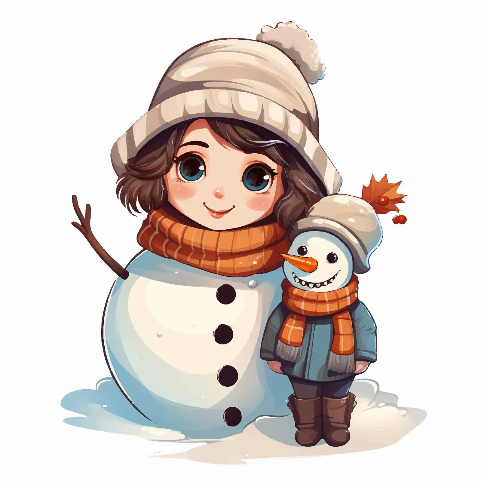 Happy Girl with Snowman Vector Illustration — free download from Dotvec