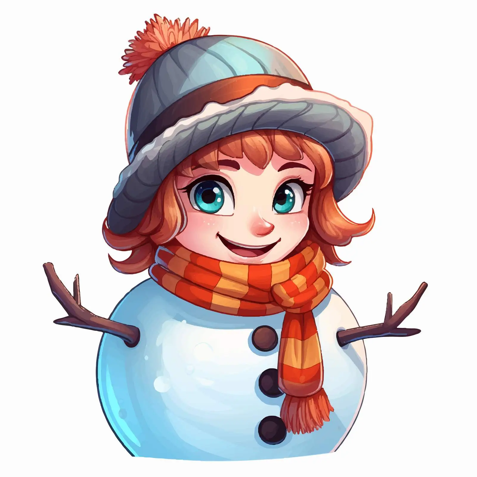 Happy Girl with Snowman Vector Illustration — free download from Dotvec