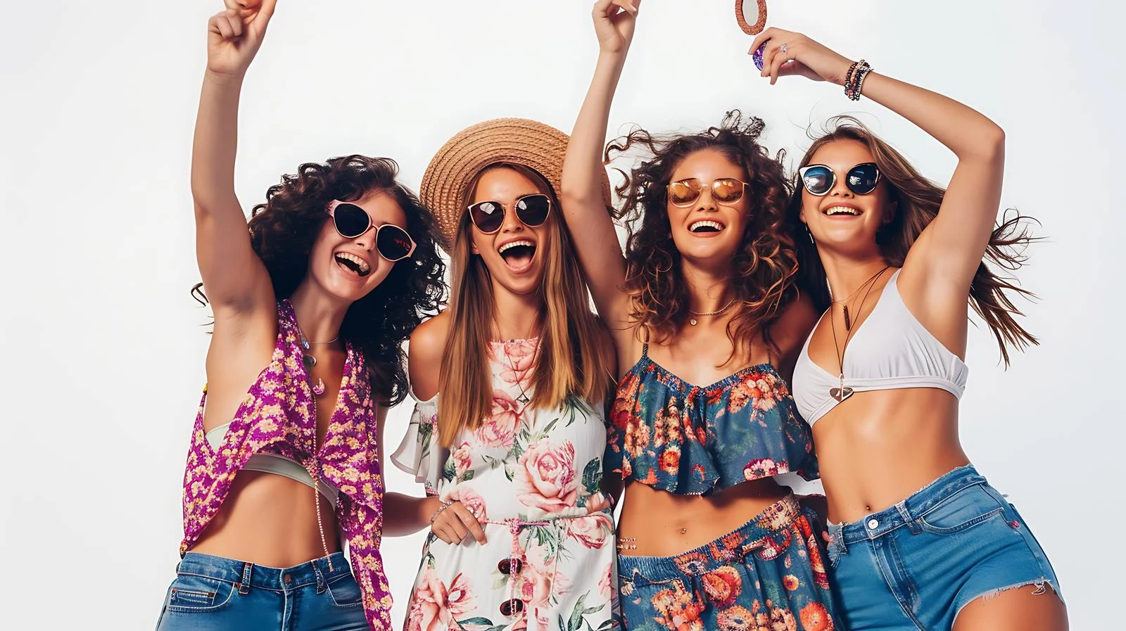 Joyful friends at music festival on white — free download from Dotvec