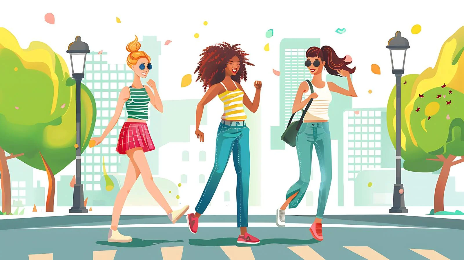 Cheerful Urban Girls Illustration — free download from Dotvec