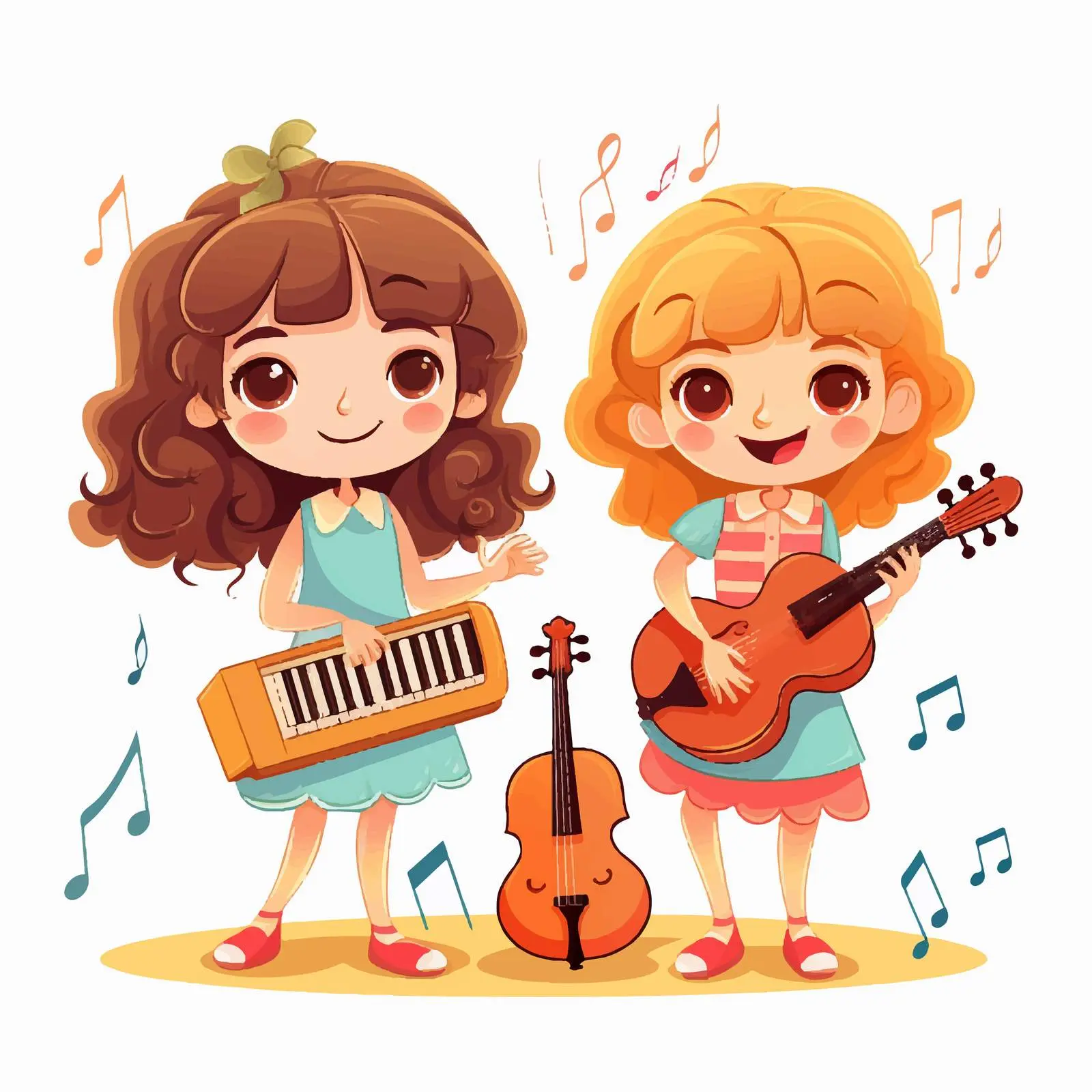 Happy Girls Playing Musical Instruments Illustration — free download from Dotvec