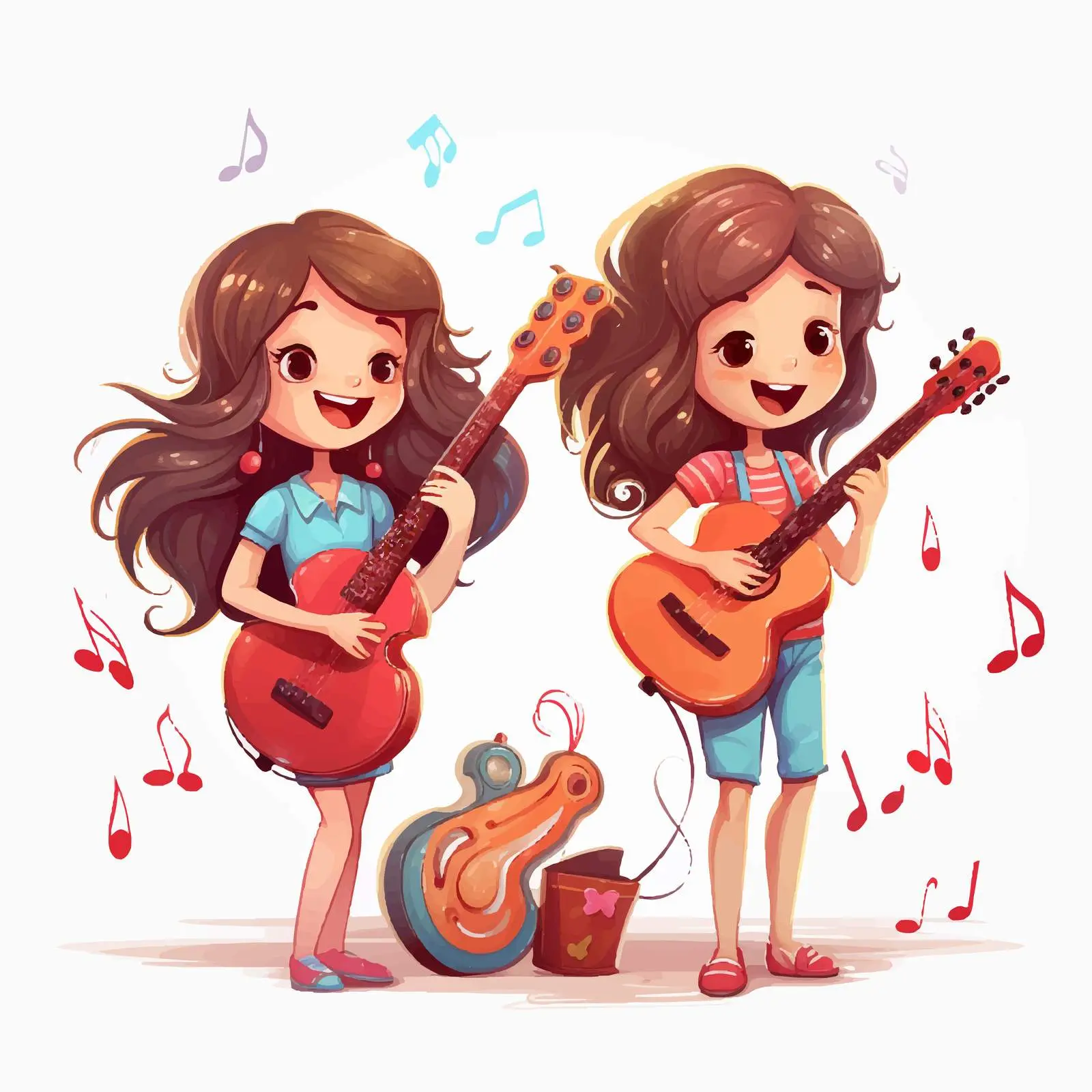 Joyful Girls Playing Musical Instruments Illustration — free download from Dotvec