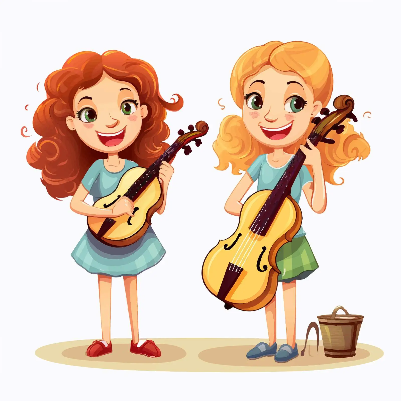 Girls Enjoying Music with Instruments Illustration – free happy vibes image from Dotvec