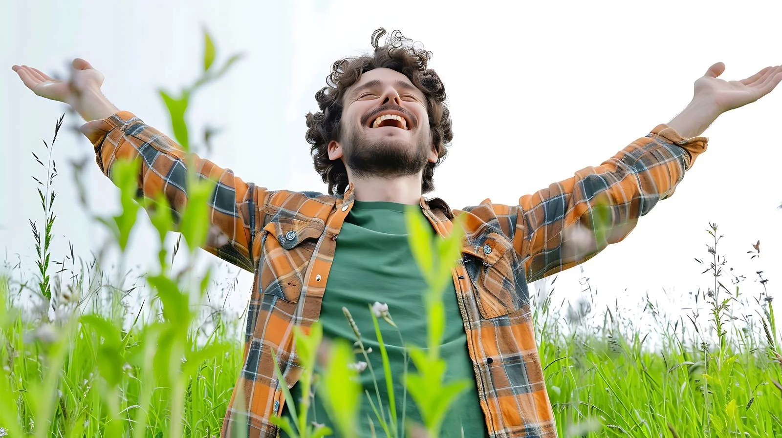 Joyful Man Outdoors in Green Shirt — free download from Dotvec
