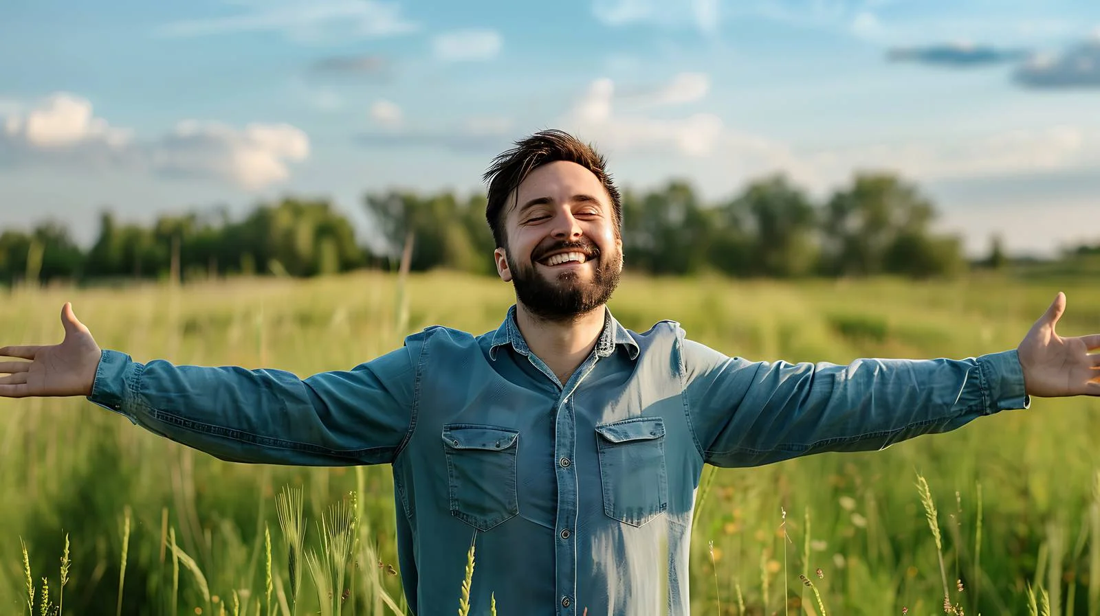 Cheerful Man in Green Field — free download from Dotvec