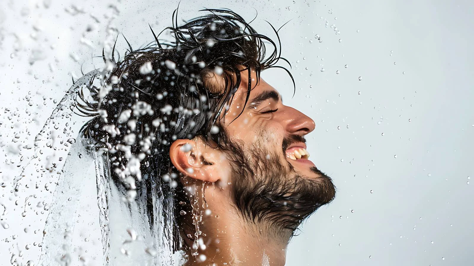 Cheerful stylist sprays water on client's hair — free download from Dotvec