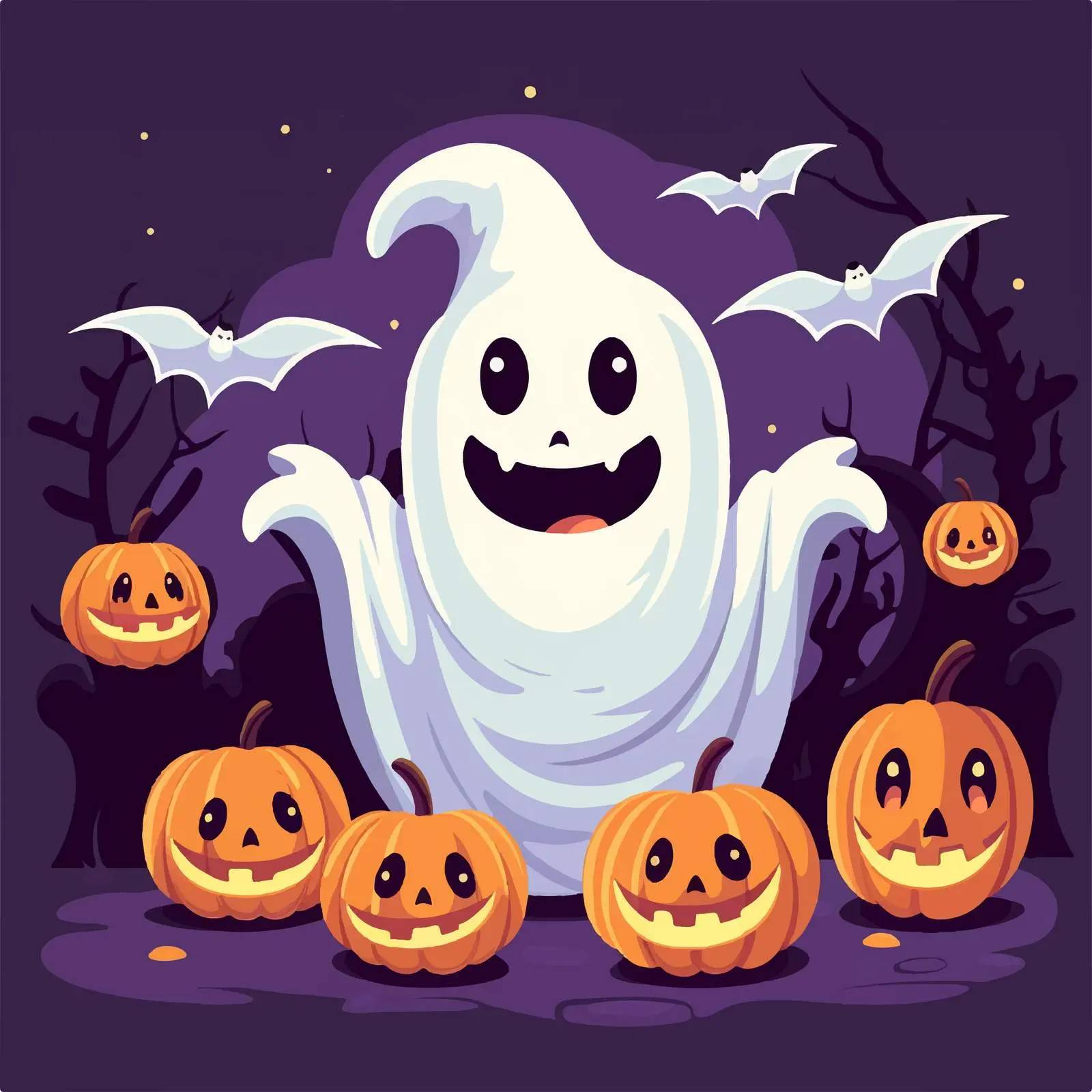 Cute Funny Evil Ghost Halloween Card Design — free download from Dotvec