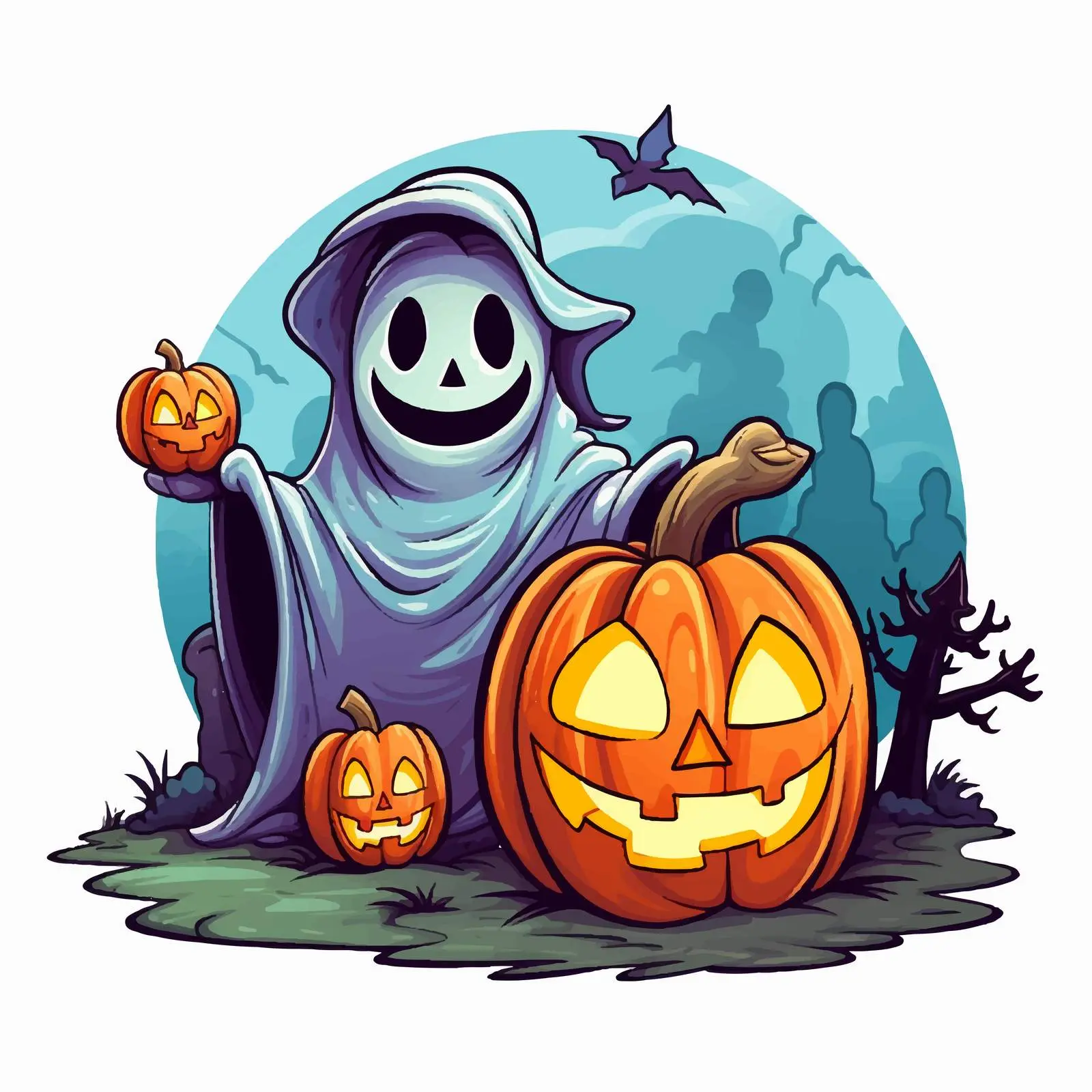 Happy Halloween Jack-o-Lantern and Ghost Vector — free download from Dotvec