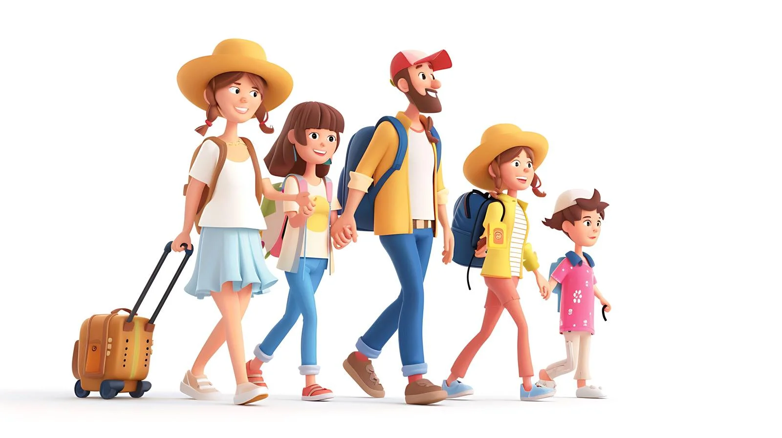 Cheerful family outdoor adventure on white background — free download from Dotvec