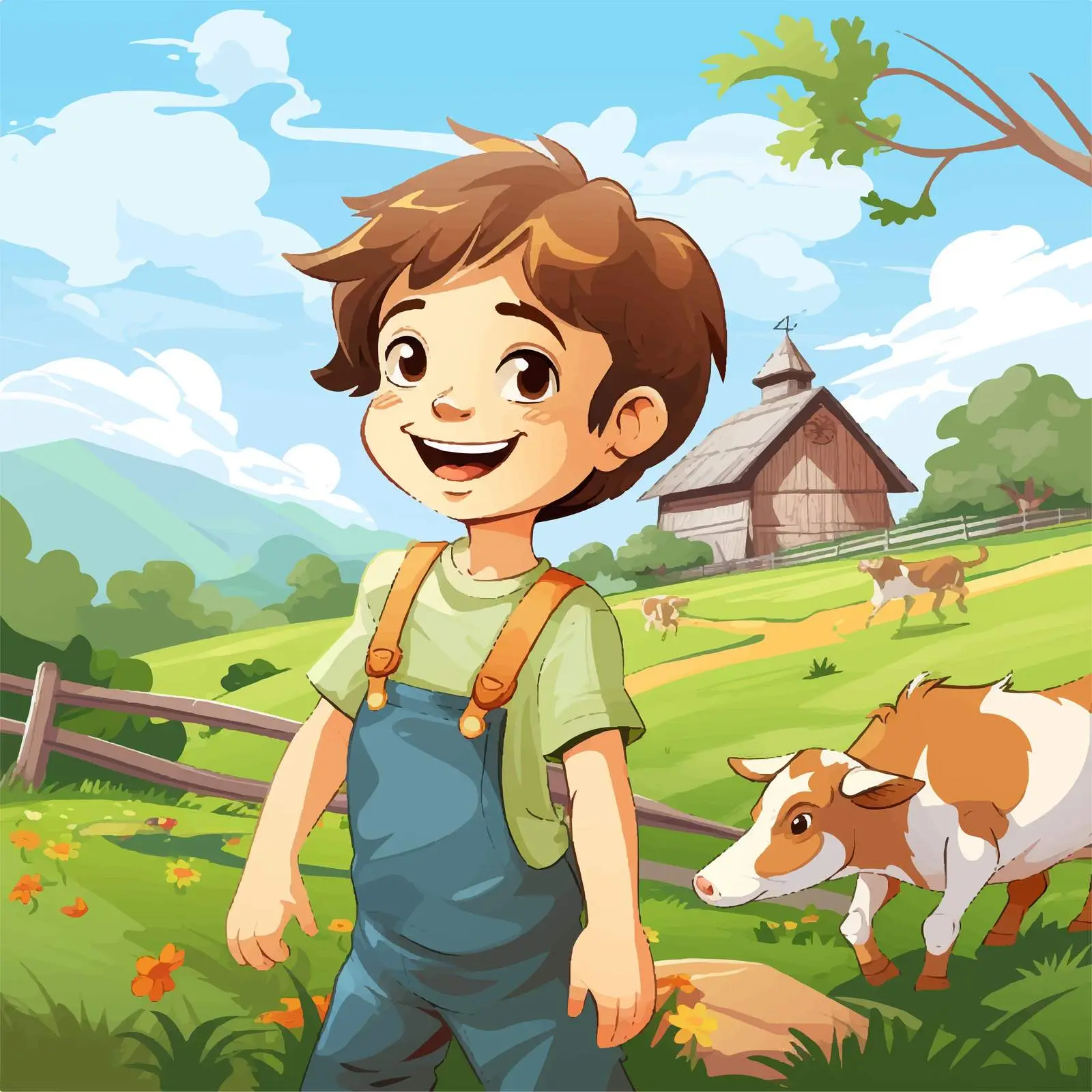 Happy Child at Farm Cartoon Banner Illustration — free download from Dotvec