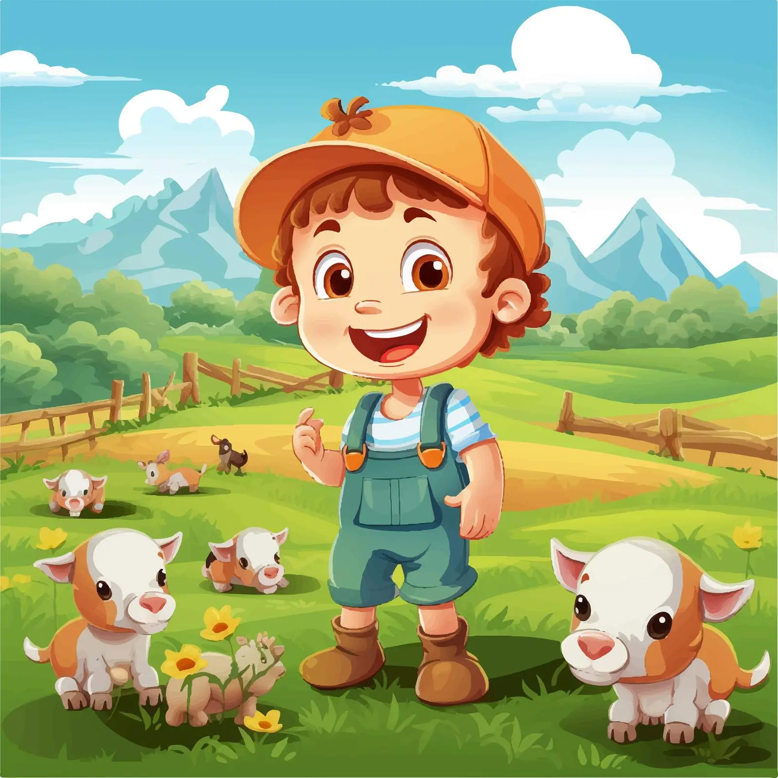 Happy Kid at Farm Cartoon Vector Illustration — free download from Dotvec