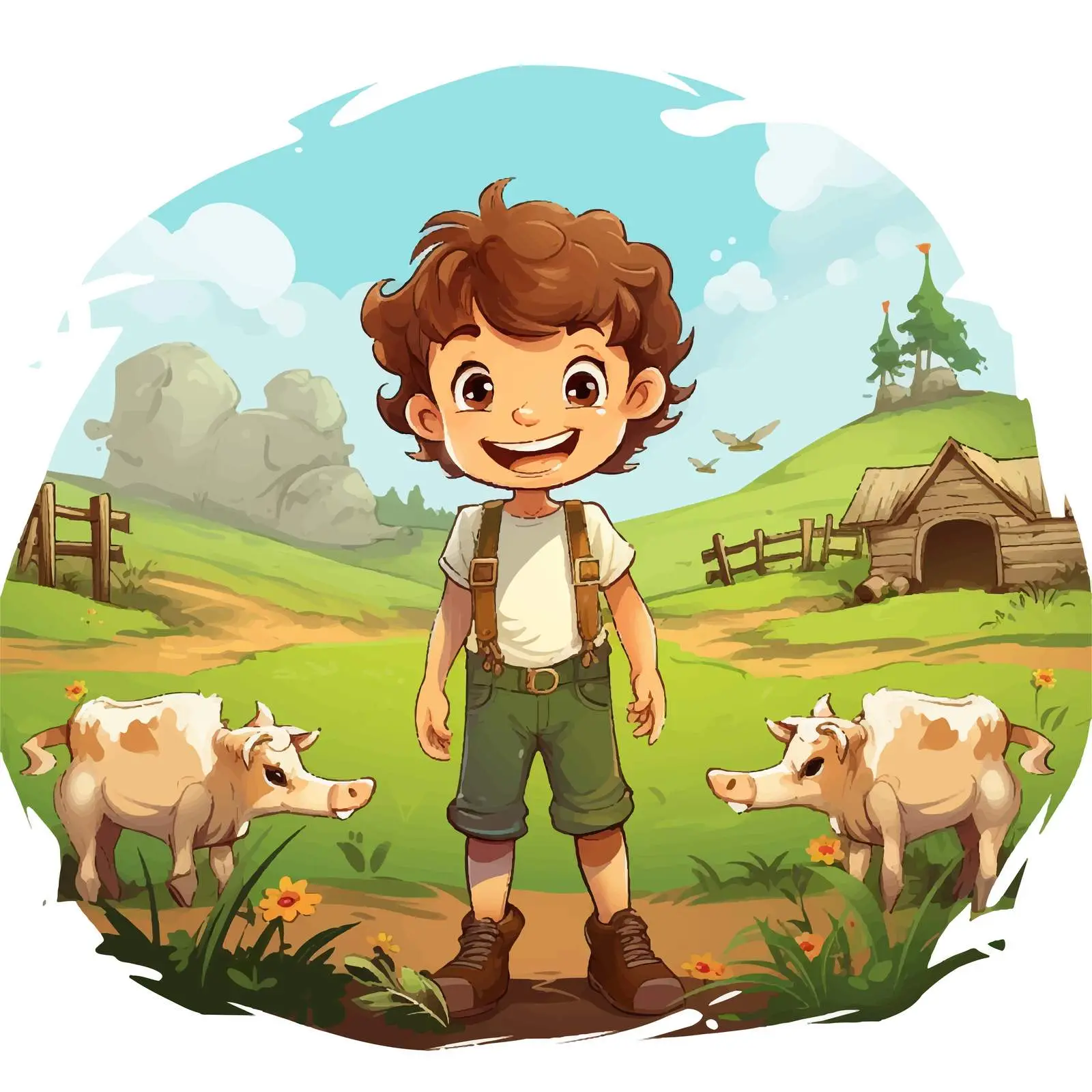 Joyful Kid at Farm Vector Illustration — free download from Dotvec