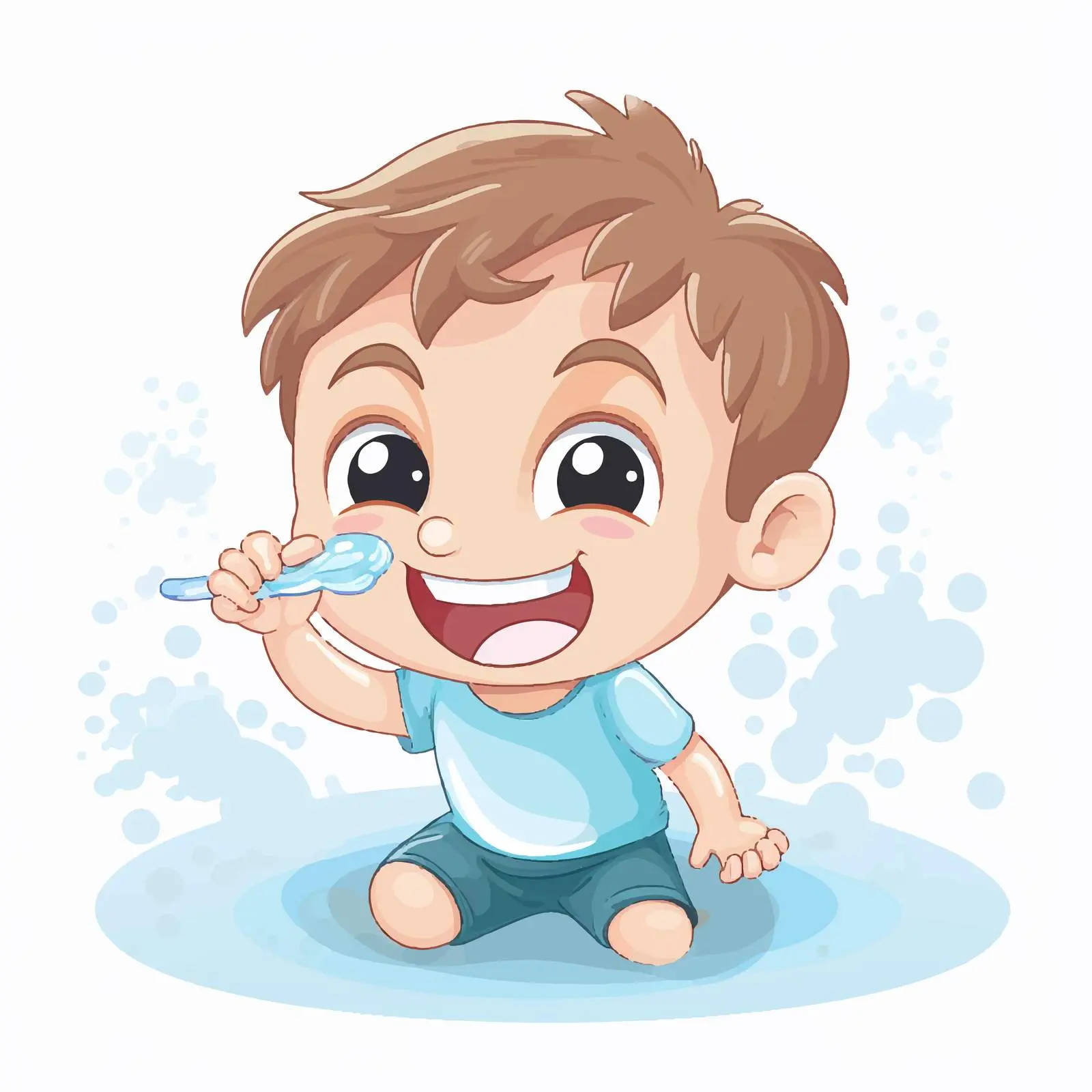 Happy Kid Flossing and Brushing Teeth Vector — free download from Dotvec