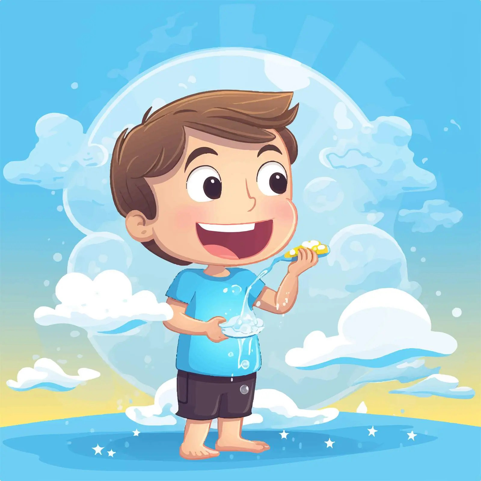 Happy Kid Flossing and Brushing Teeth — free download from Dotvec