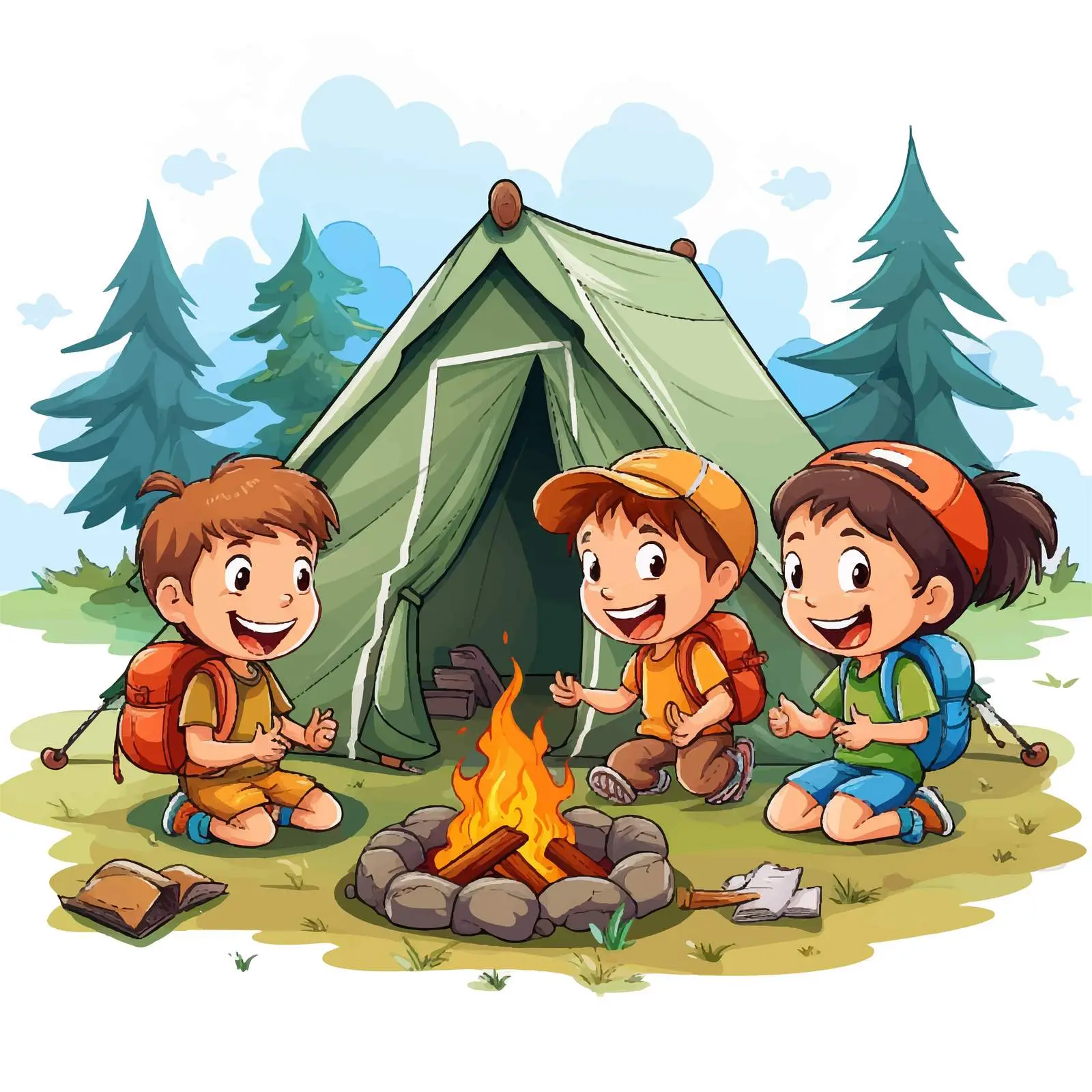 Happy Kids Camping Tent Illustration Vector — free download from Dotvec