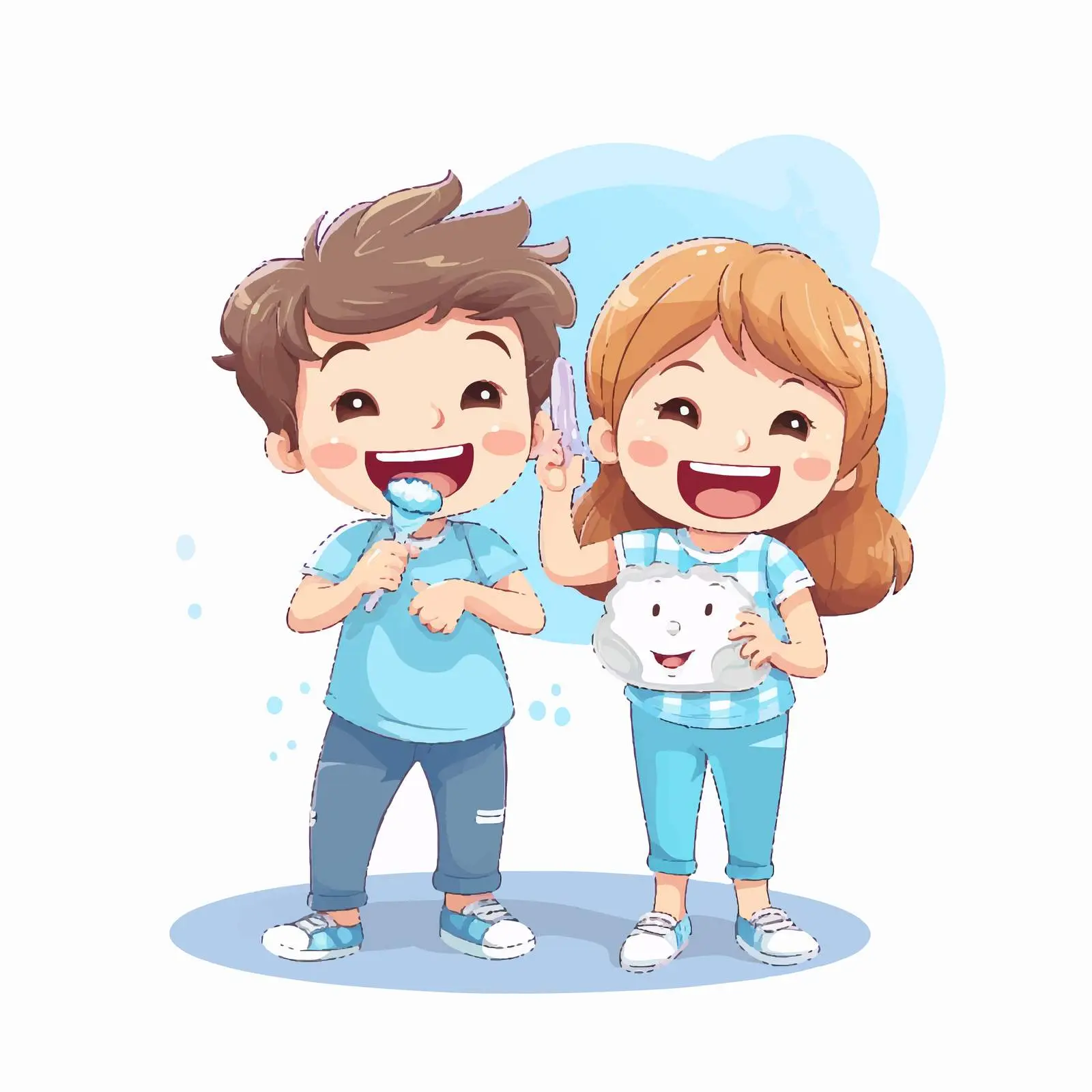 Happy Kids Brushing Teeth and Holding Toothpaste — free download from Dotvec