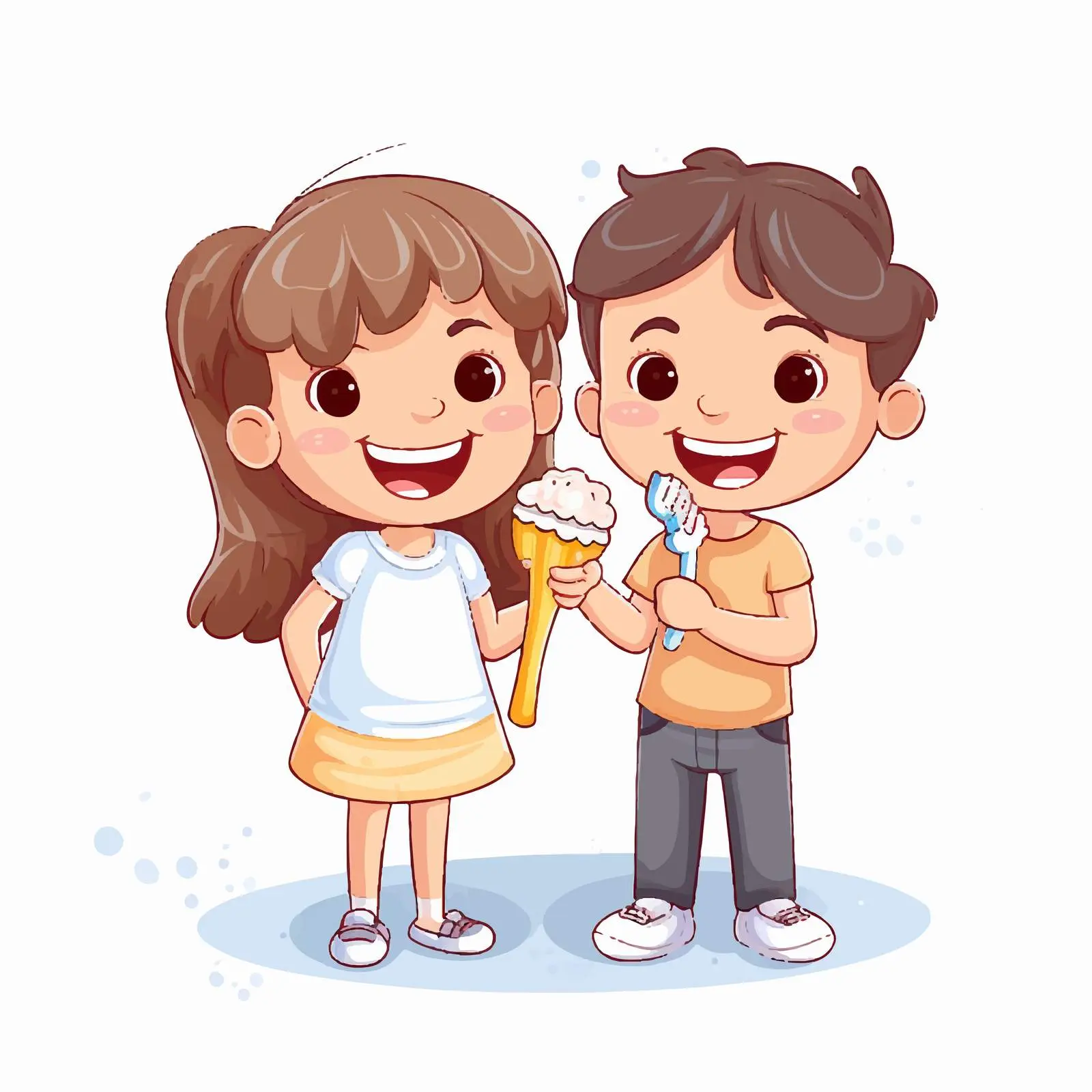 Happy Kids Brushing Teeth with Toothpaste — free download from Dotvec