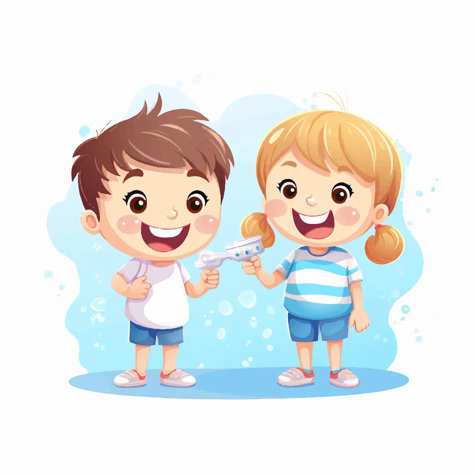 Happy Kids Brushing Teeth with Toothpaste — free download from Dotvec