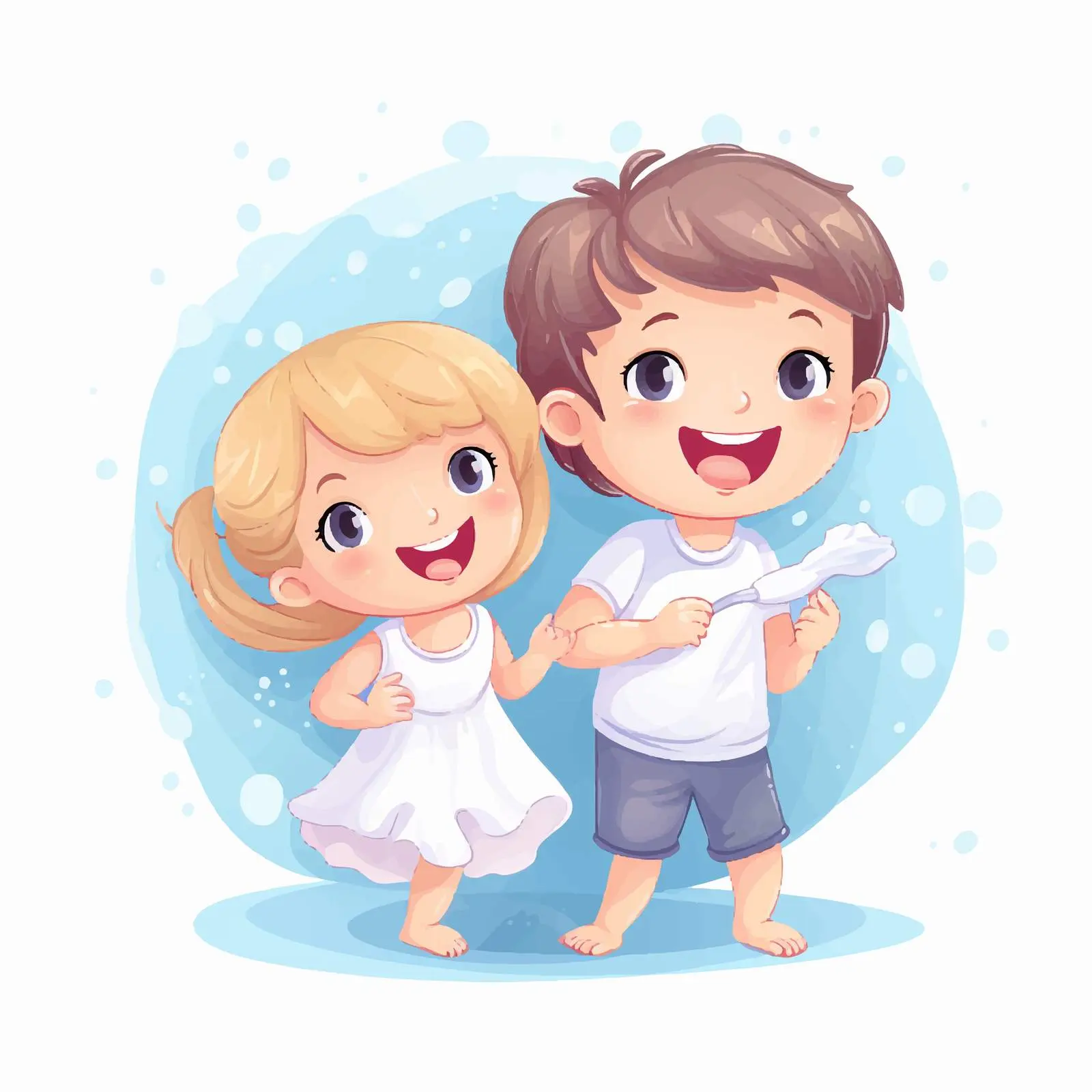 Happy Kids Brushing Teeth with Toothpaste — free download from Dotvec