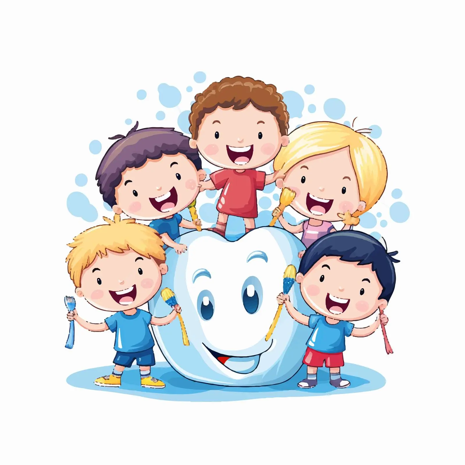 Kids Brushing Tooth Illustration on White Background — free download from Dotvec