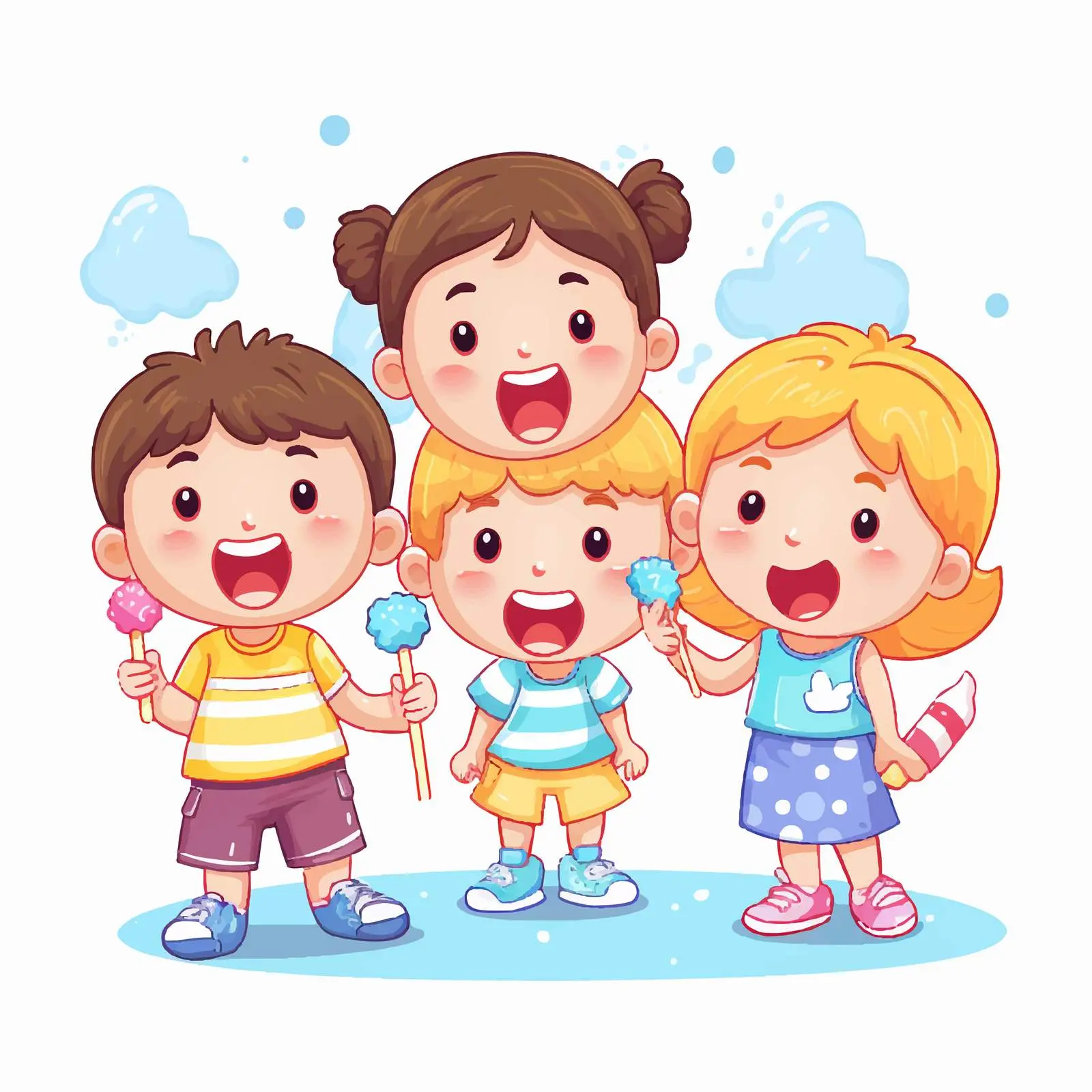 Happy Kids Brushing Big Tooth Illustration — free download from Dotvec