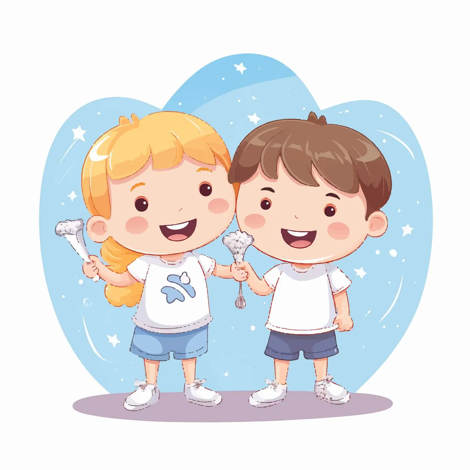 Happy Kids Brushing Big Tooth Illustration — free download from Dotvec