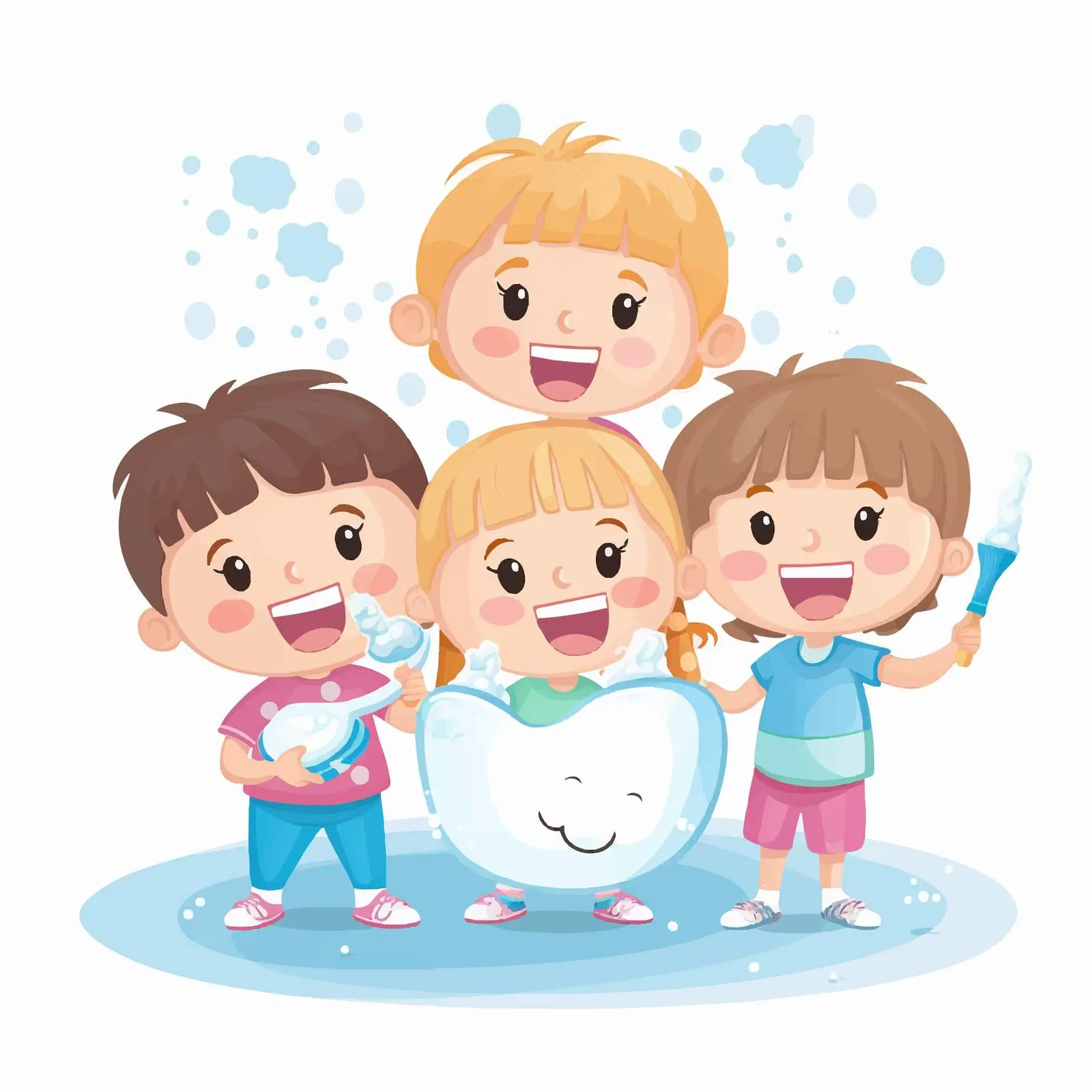 Happy Kids Brushing Big Tooth with Toothbrush — free download from Dotvec